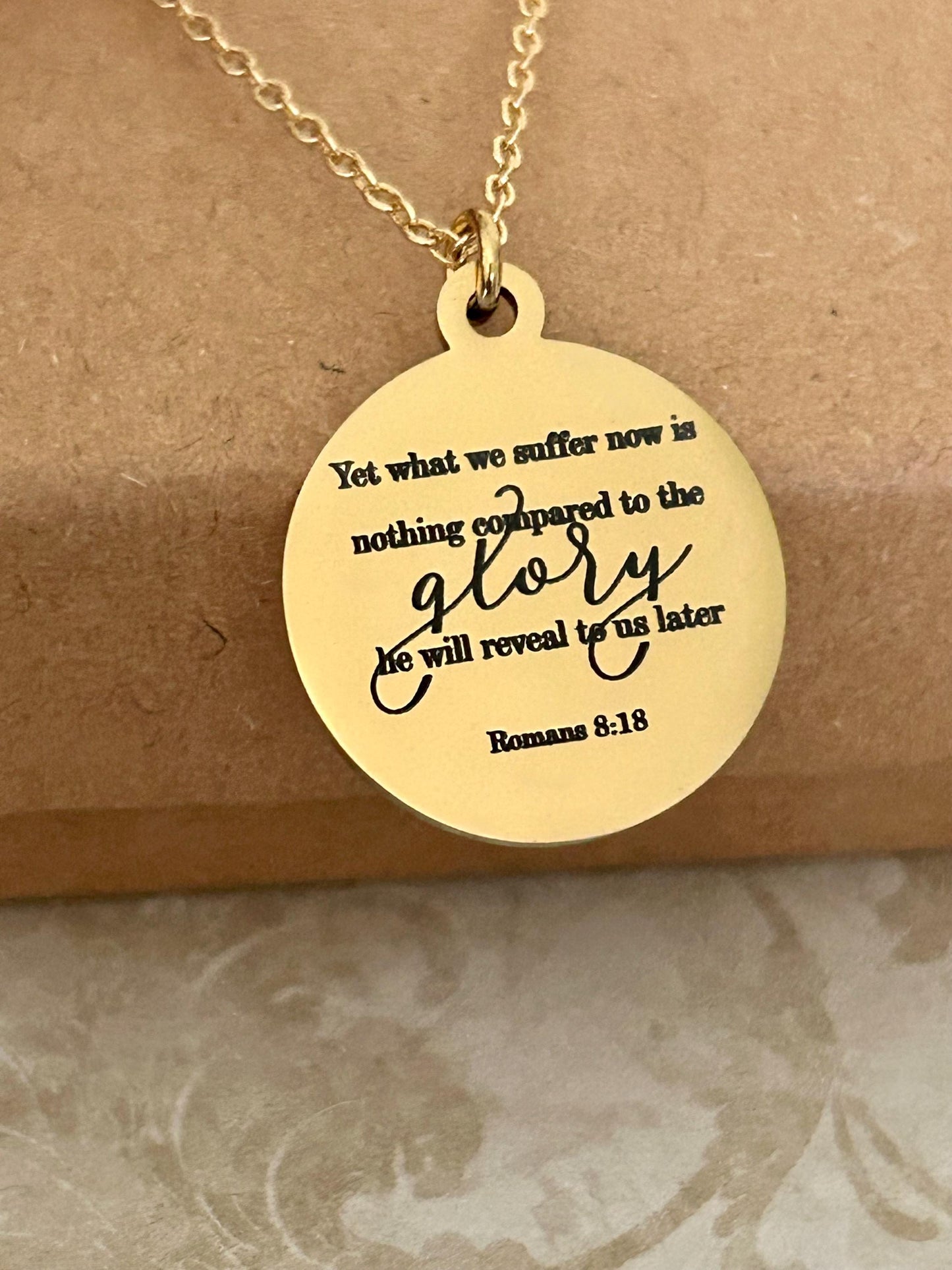 Romans 8:18 Present Sufferings Bible Verse Necklace, Christian Gifts, Scripture Charm, The Glory To Come Necklace Motivational Faith Jewelry