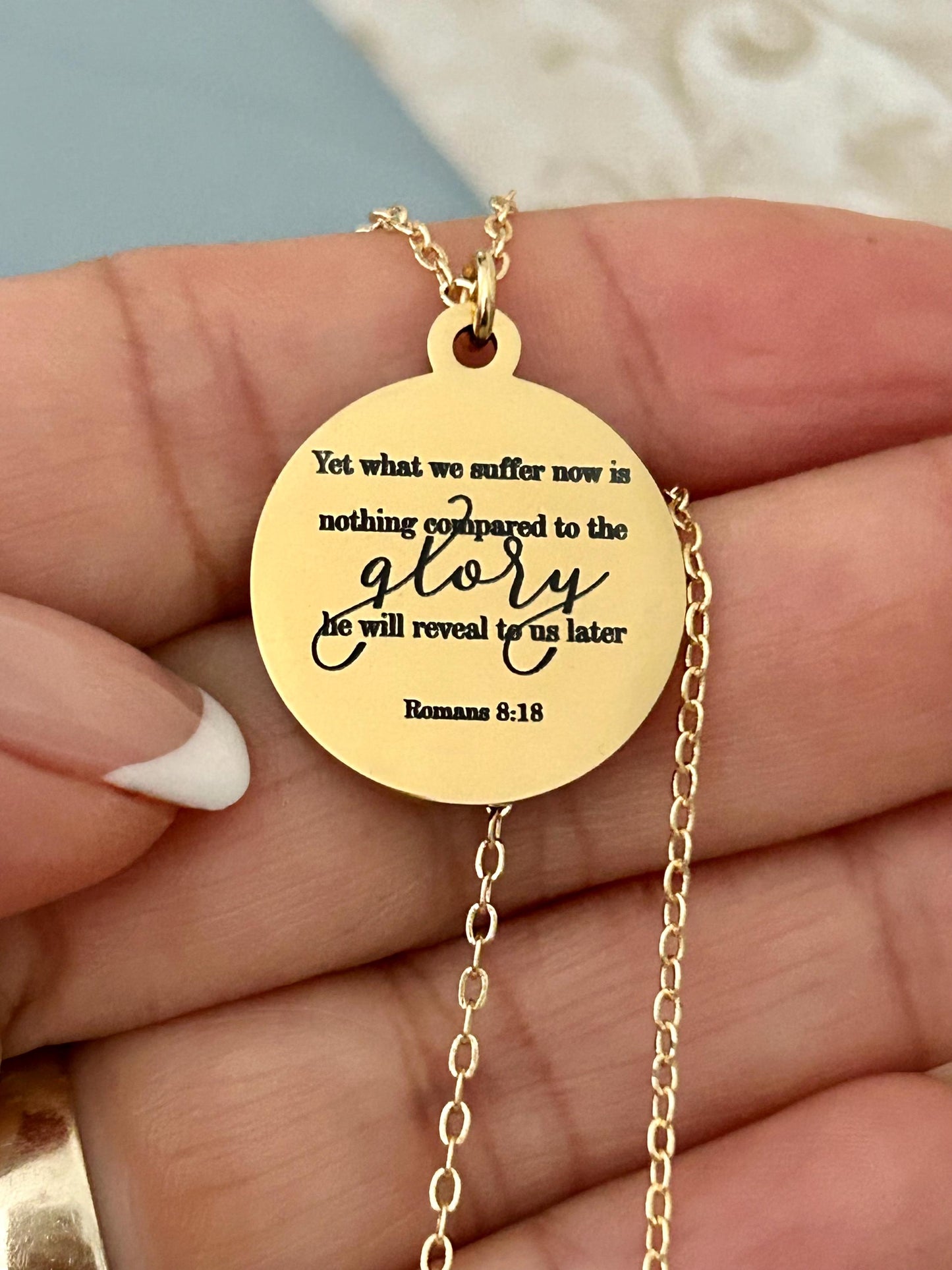 Romans 8:18 Present Sufferings Bible Verse Necklace, Christian Gifts, Scripture Charm, The Glory To Come Necklace Motivational Faith Jewelry