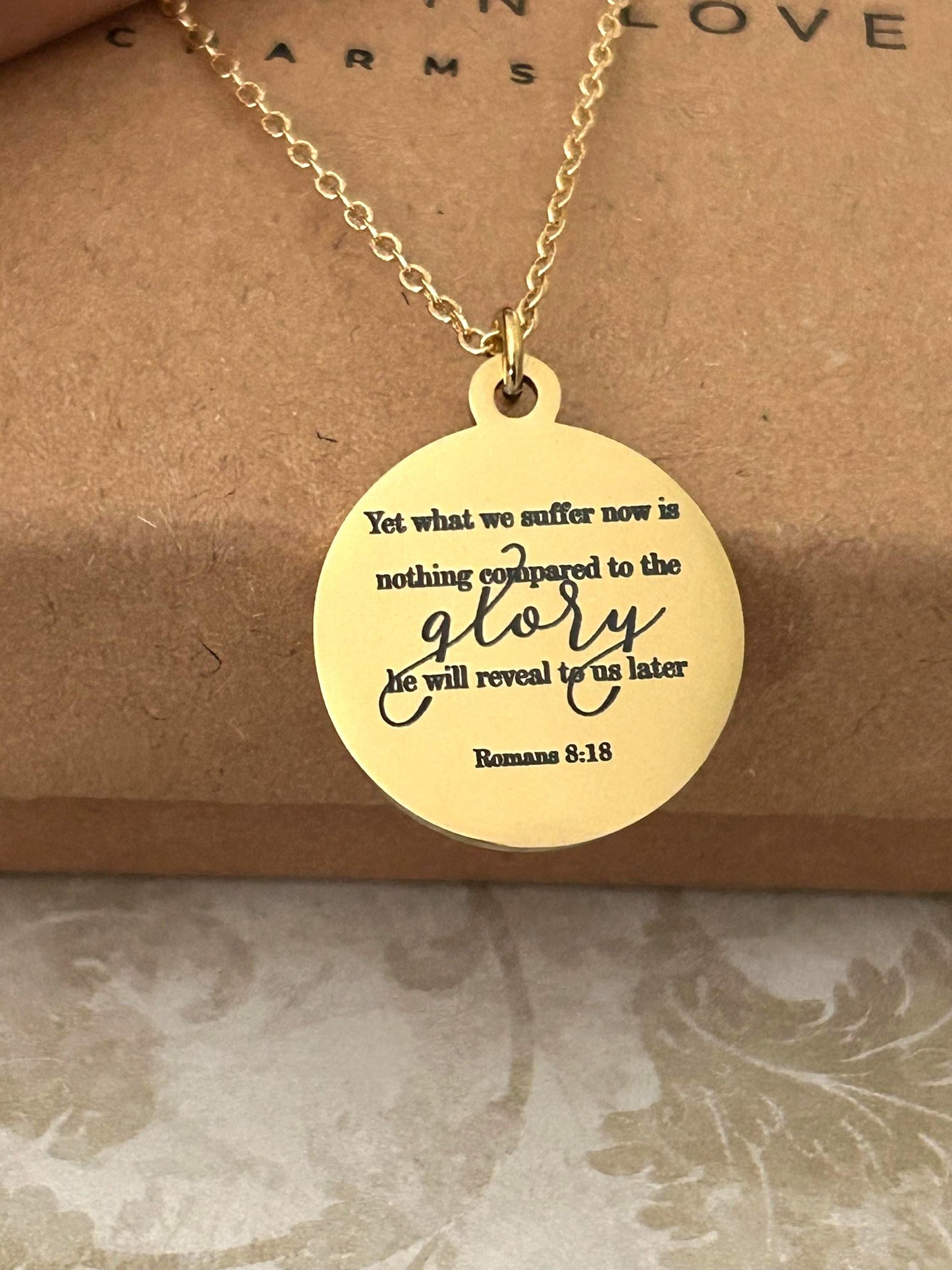 Romans 8:18 Present Sufferings Bible Verse Necklace, Christian Gifts, Scripture Charm, The Glory To Come Necklace Motivational Faith Jewelry