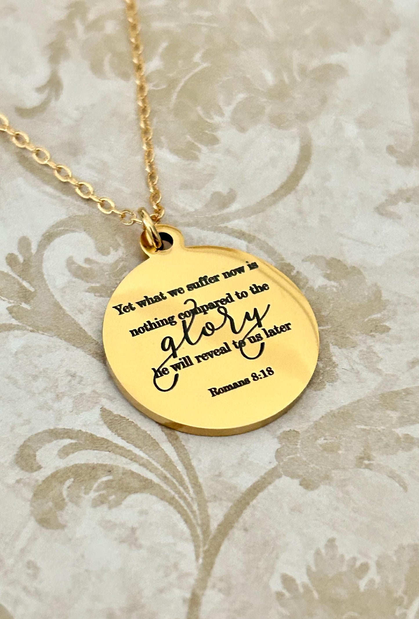 Romans 8:18 Present Sufferings Bible Verse Necklace, Christian Gifts, Scripture Charm, The Glory To Come Necklace Motivational Faith Jewelry