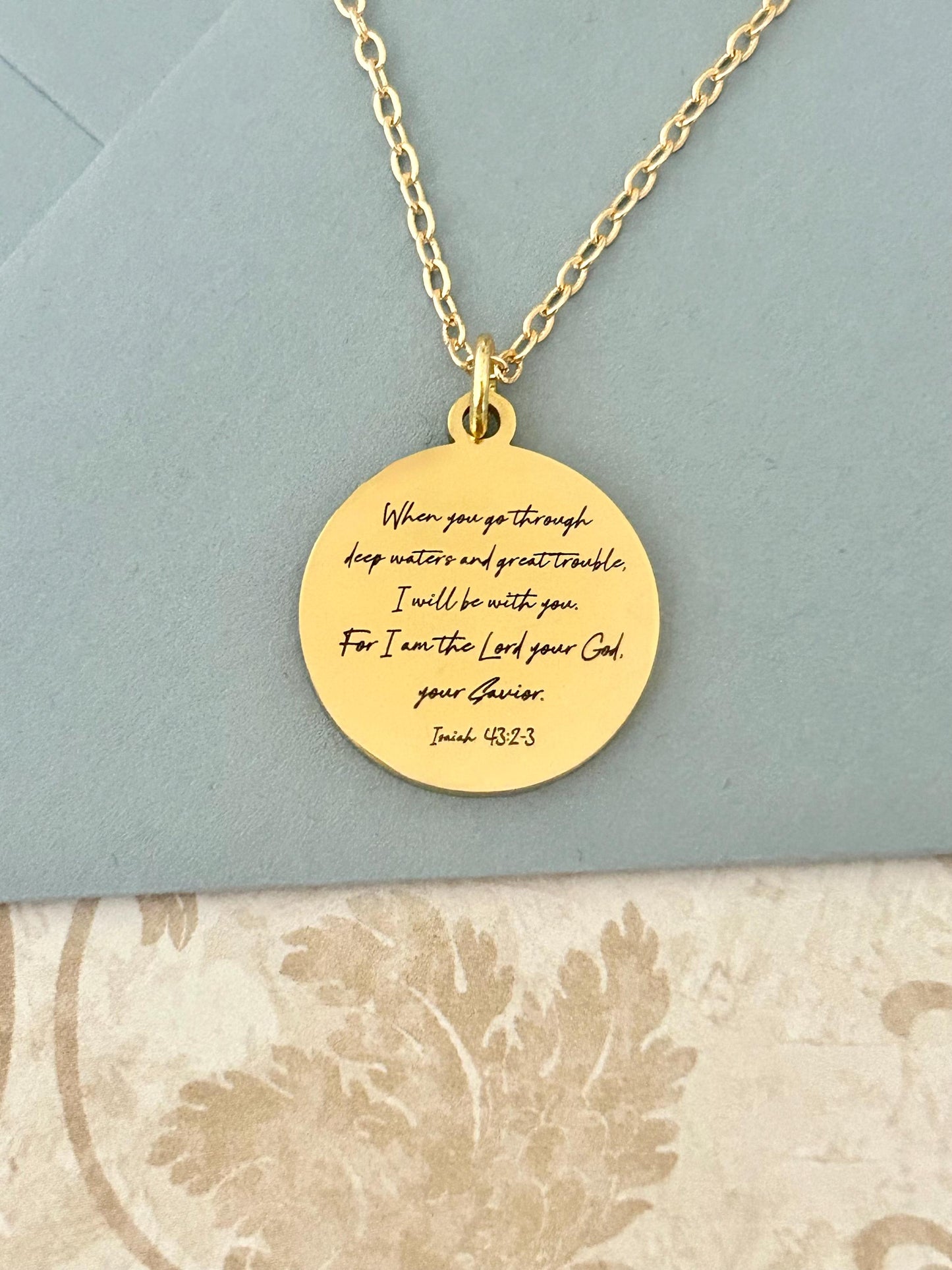Isaiah 43:2 Bible Verse Necklace, When you go through deep waters I will be with you, Christian Gifts, Gifts for Mom, Motivational Necklace