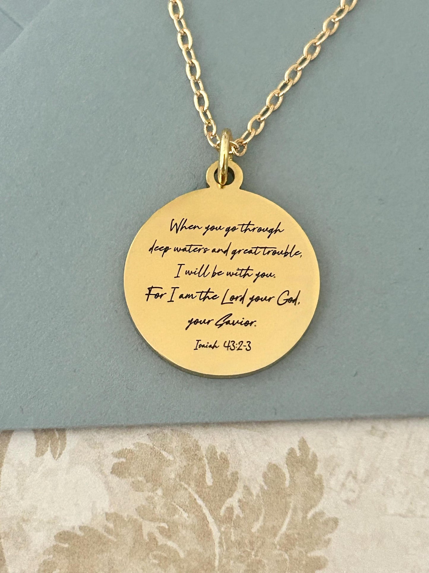 Isaiah 43:2 Bible Verse Necklace, When you go through deep waters I will be with you, Christian Gifts, Gifts for Mom, Motivational Necklace