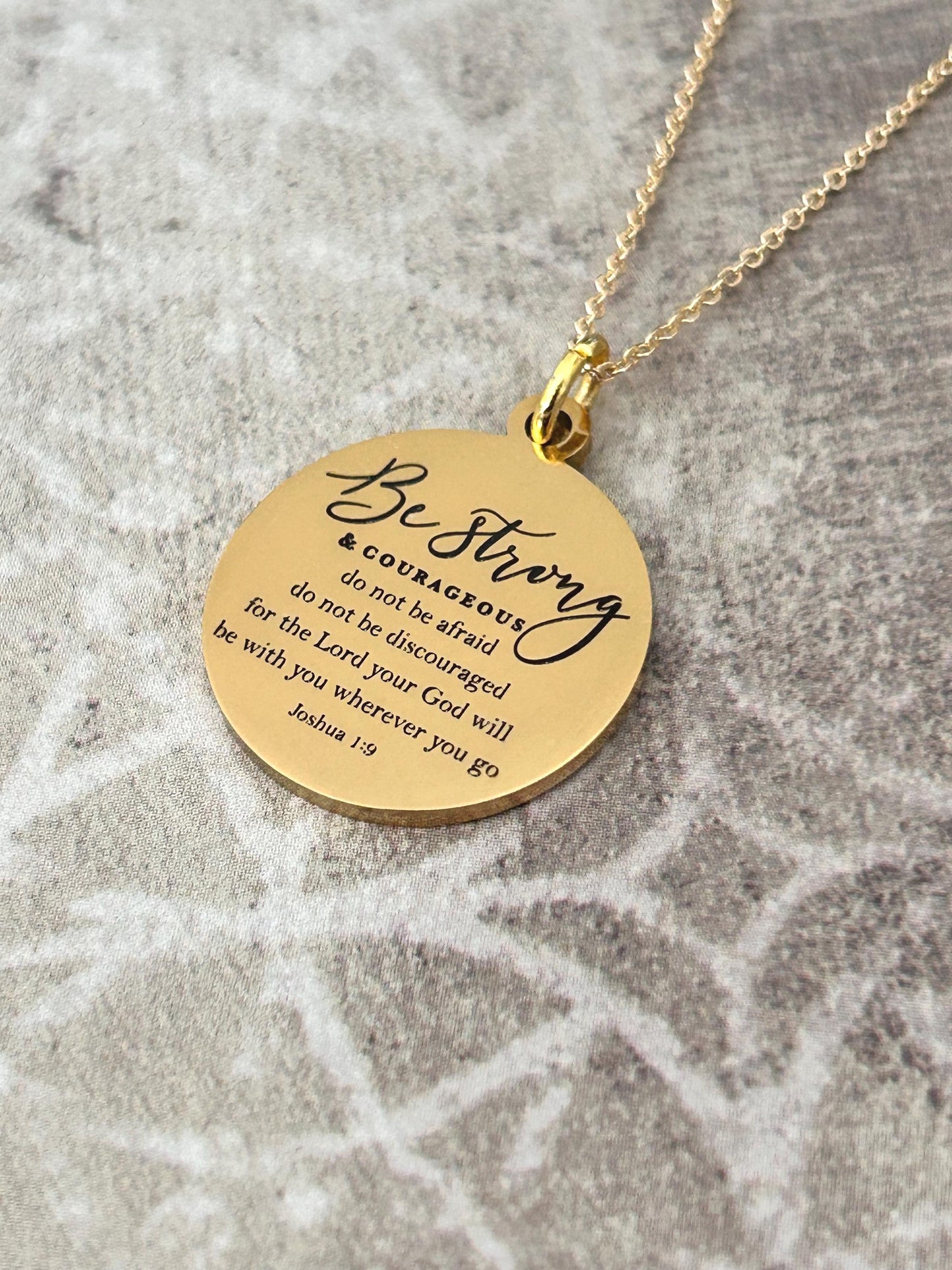 Be Strong and Courageous Bible Verse Necklace, Joshua 1:9 Jewelry, Christian Gifts, Motivational Gifts, Scripture Jewelry, Bible Quotes