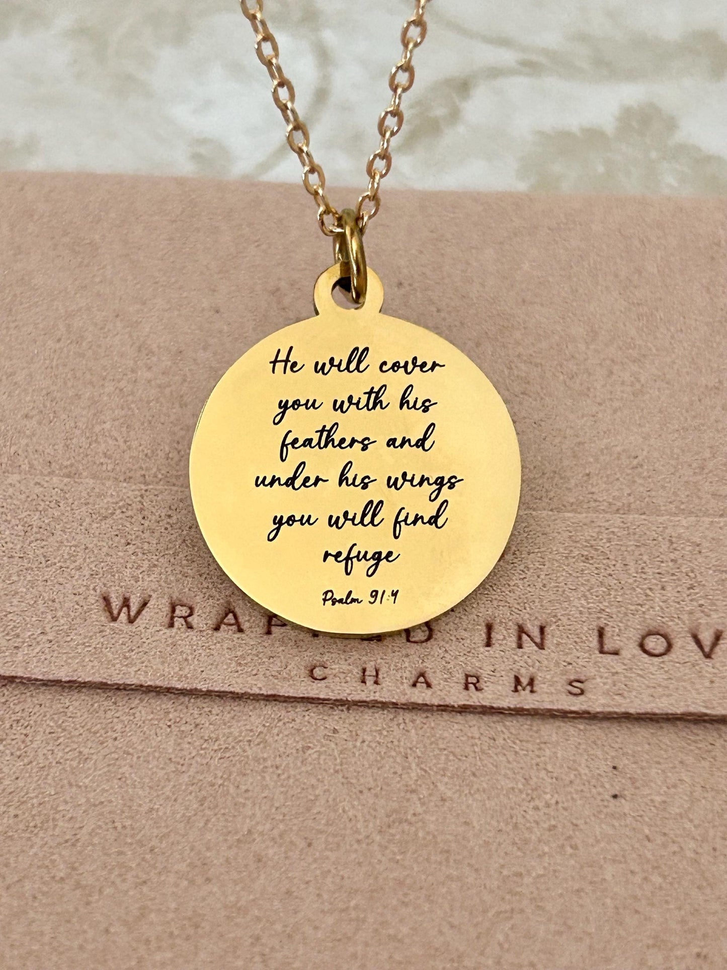 Psalm 91 Necklace He will cover you with his Feathers Christian Gifts Scripture Jewelry Motivational Gifts Prayer necklace Faith Charms