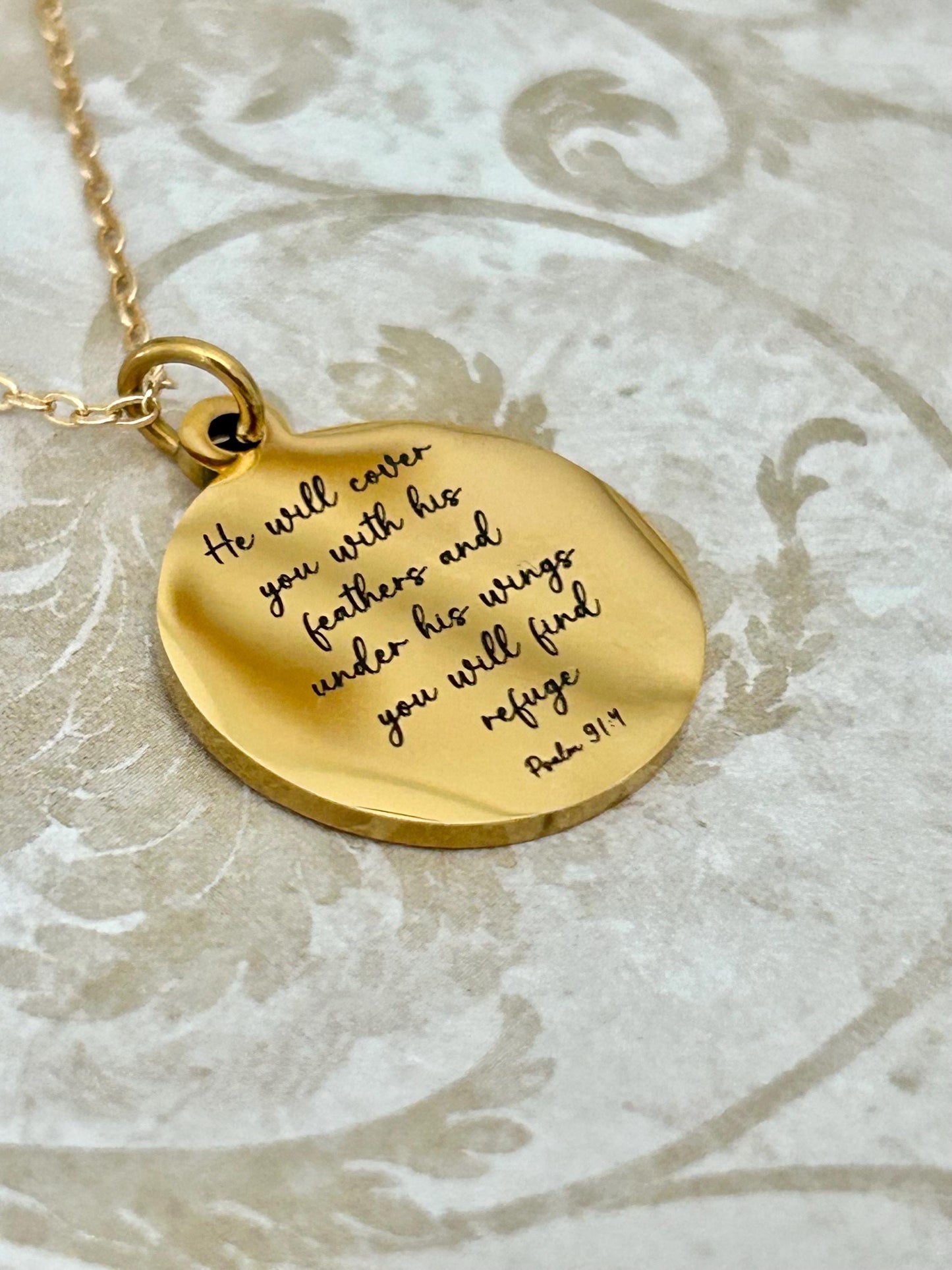 Psalm 91 Necklace He will cover you with his Feathers Christian Gifts Scripture Jewelry Motivational Gifts Prayer necklace Faith Charms