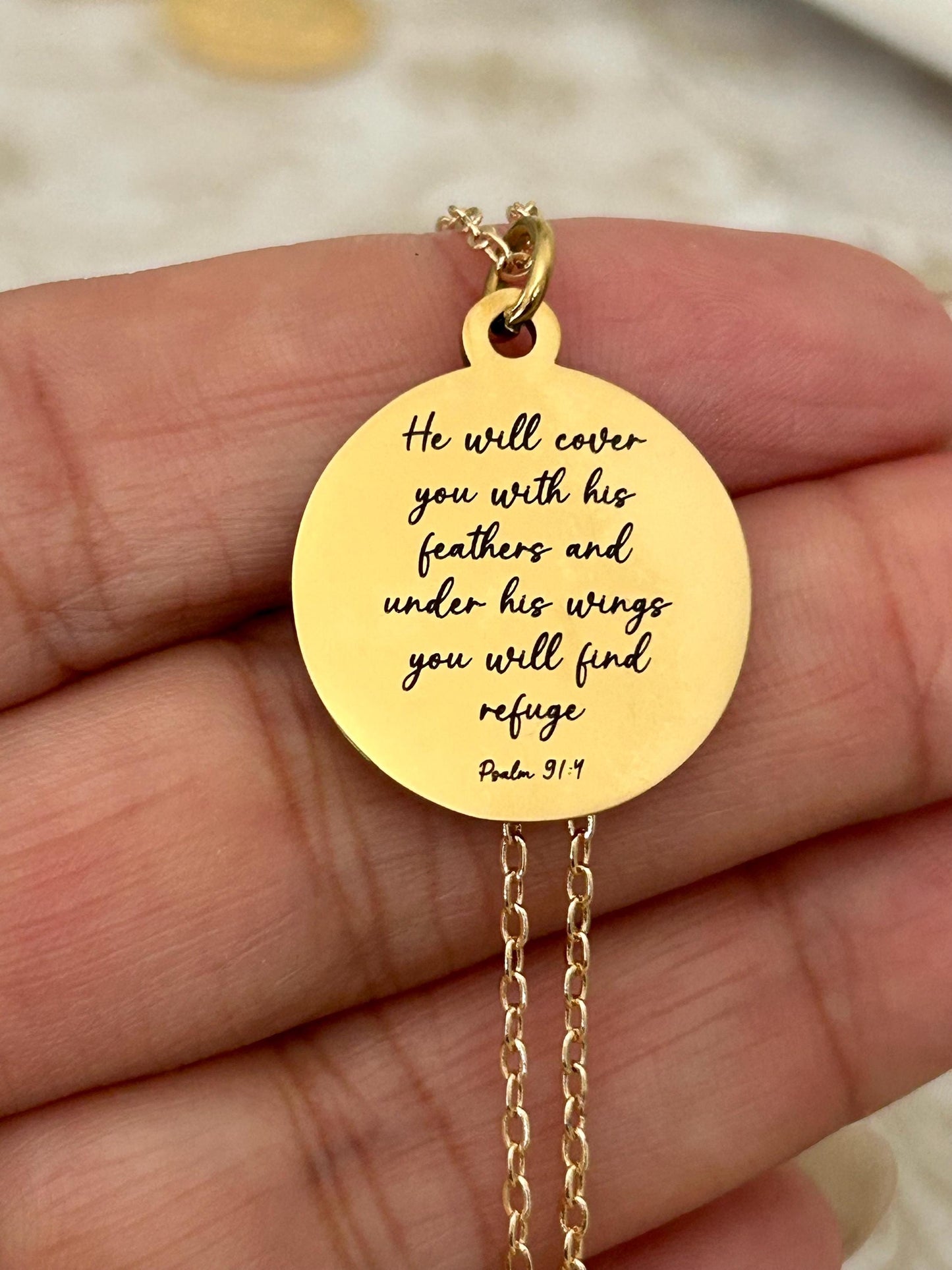 Psalm 91 Necklace He will cover you with his Feathers Christian Gifts Scripture Jewelry Motivational Gifts Prayer necklace Faith Charms