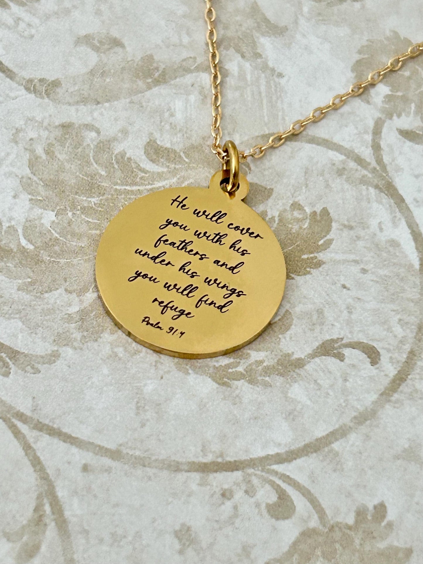 Psalm 91 Necklace He will cover you with his Feathers Christian Gifts Scripture Jewelry Motivational Gifts Prayer necklace Faith Charms