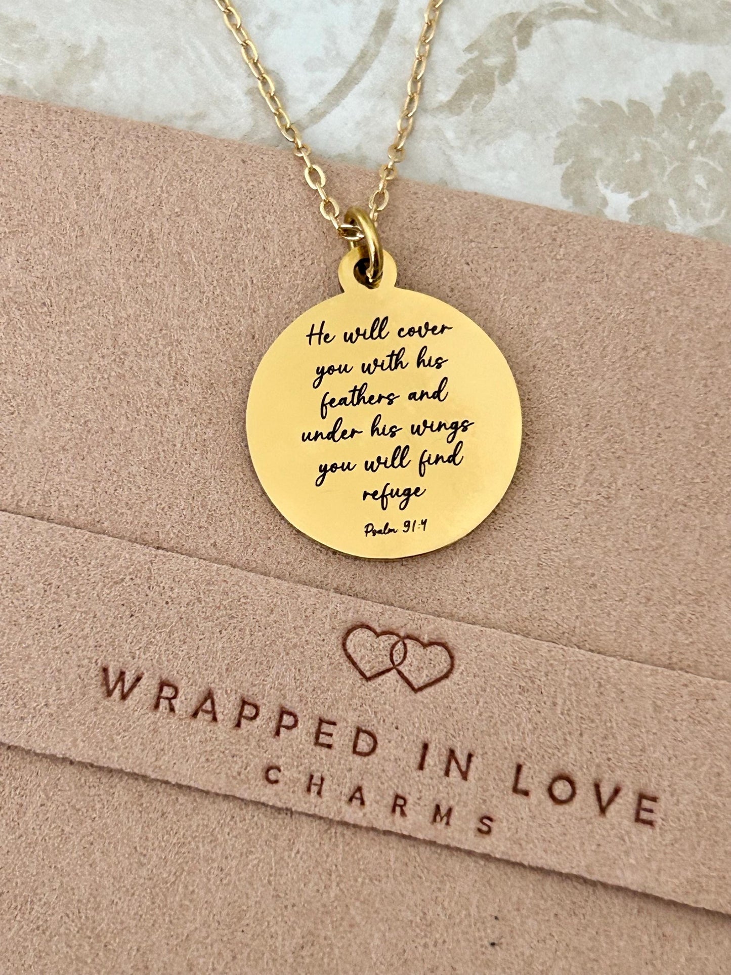 Psalm 91 Necklace He will cover you with his Feathers Christian Gifts Scripture Jewelry Motivational Gifts Prayer necklace Faith Charms