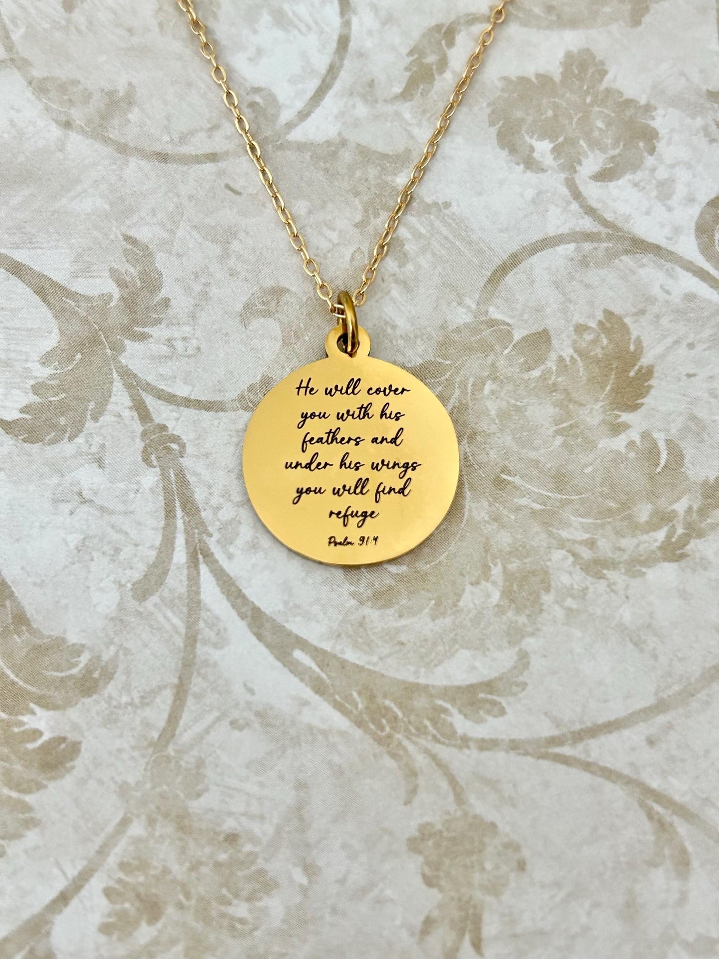 Psalm 91 Necklace He will cover you with his Feathers Christian Gifts Scripture Jewelry Motivational Gifts Prayer necklace Faith Charms