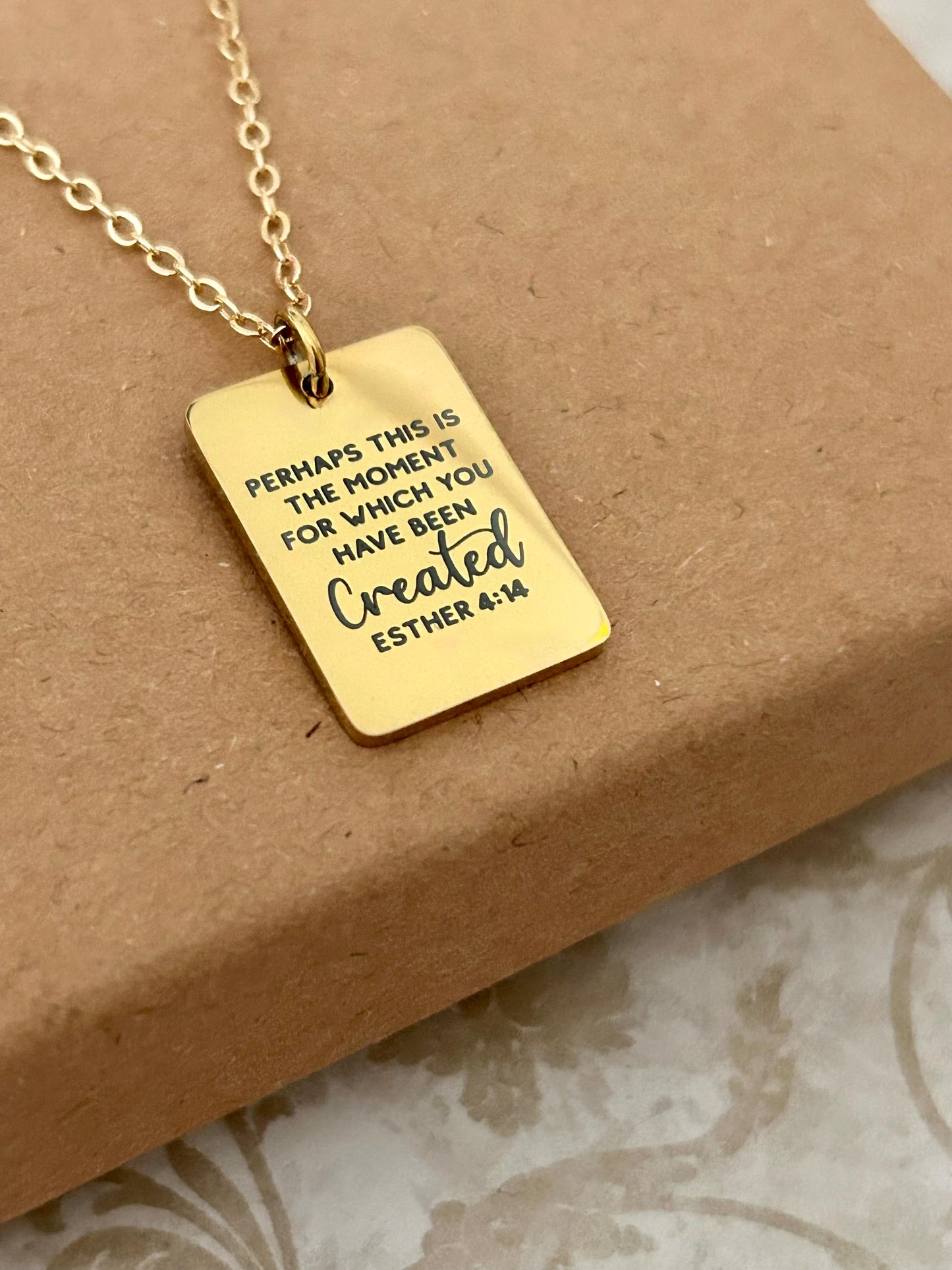 Perhaps this is the moment Esther 4:14 Gold Necklace, Engraved Bible Verse Charm, Christian Gifts, Womens Retreat Conference Gifts