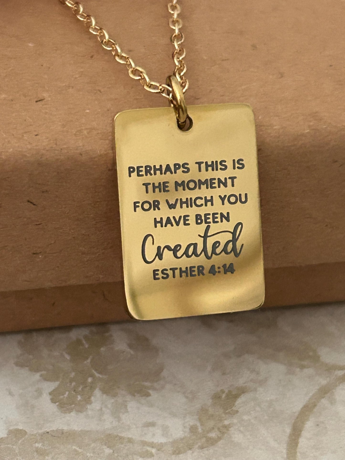 Perhaps this is the moment Esther 4:14 Gold Necklace, Engraved Bible Verse Charm, Christian Gifts, Womens Retreat Conference Gifts