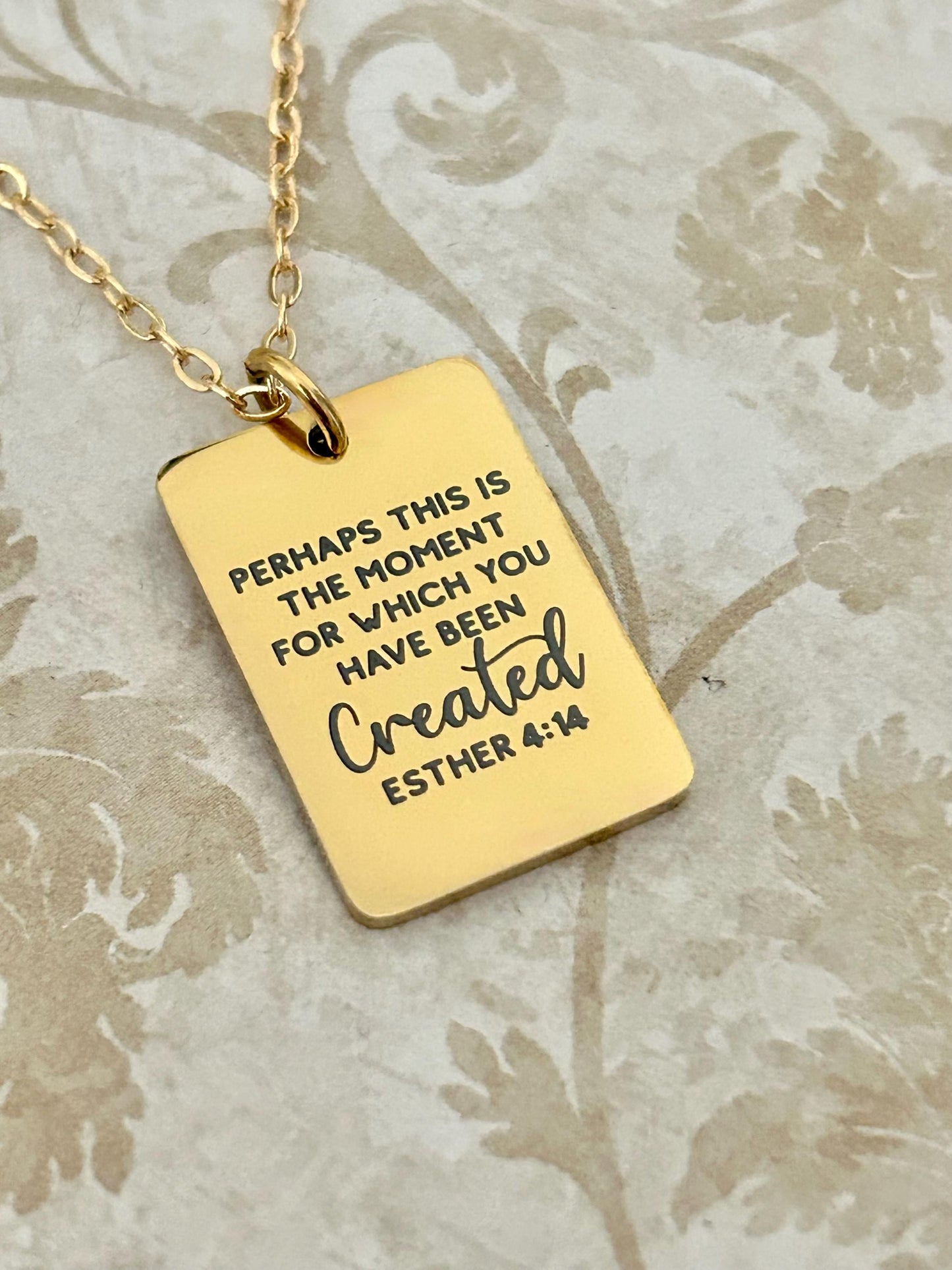 Perhaps this is the moment Esther 4:14 Gold Necklace, Engraved Bible Verse Charm, Christian Gifts, Womens Retreat Conference Gifts