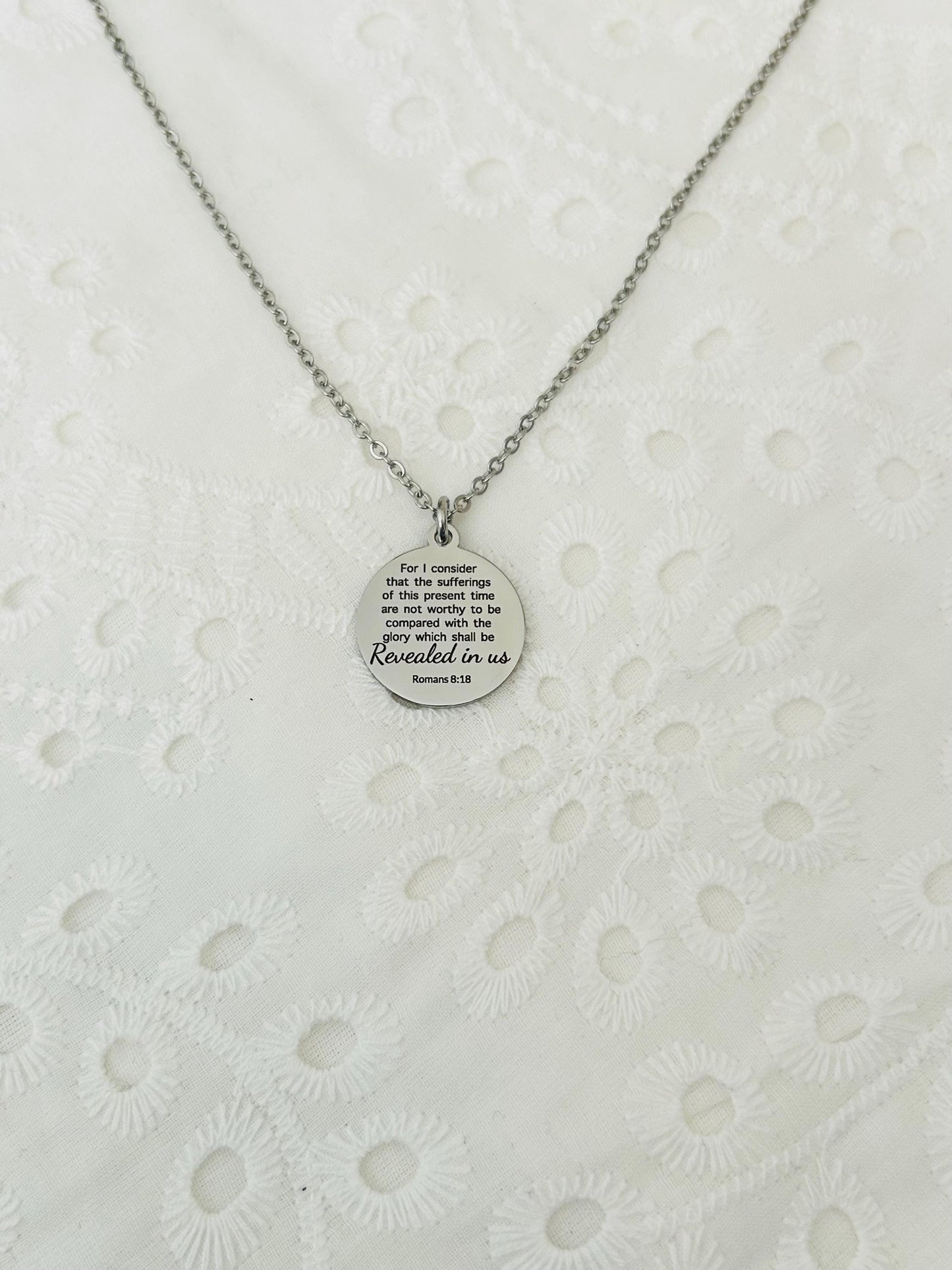 Romans 8:18 Present Sufferings Bible Verse Necklace Christian Gifts Scripture Jewelry Women's Retreat Conference Gifts