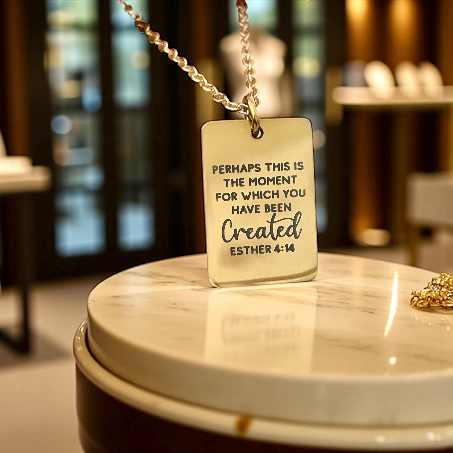 Perhaps this is the moment Esther 4:14 Gold Necklace, Engraved Bible Verse Charm, Christian Gifts, Womens Retreat Conference Gifts