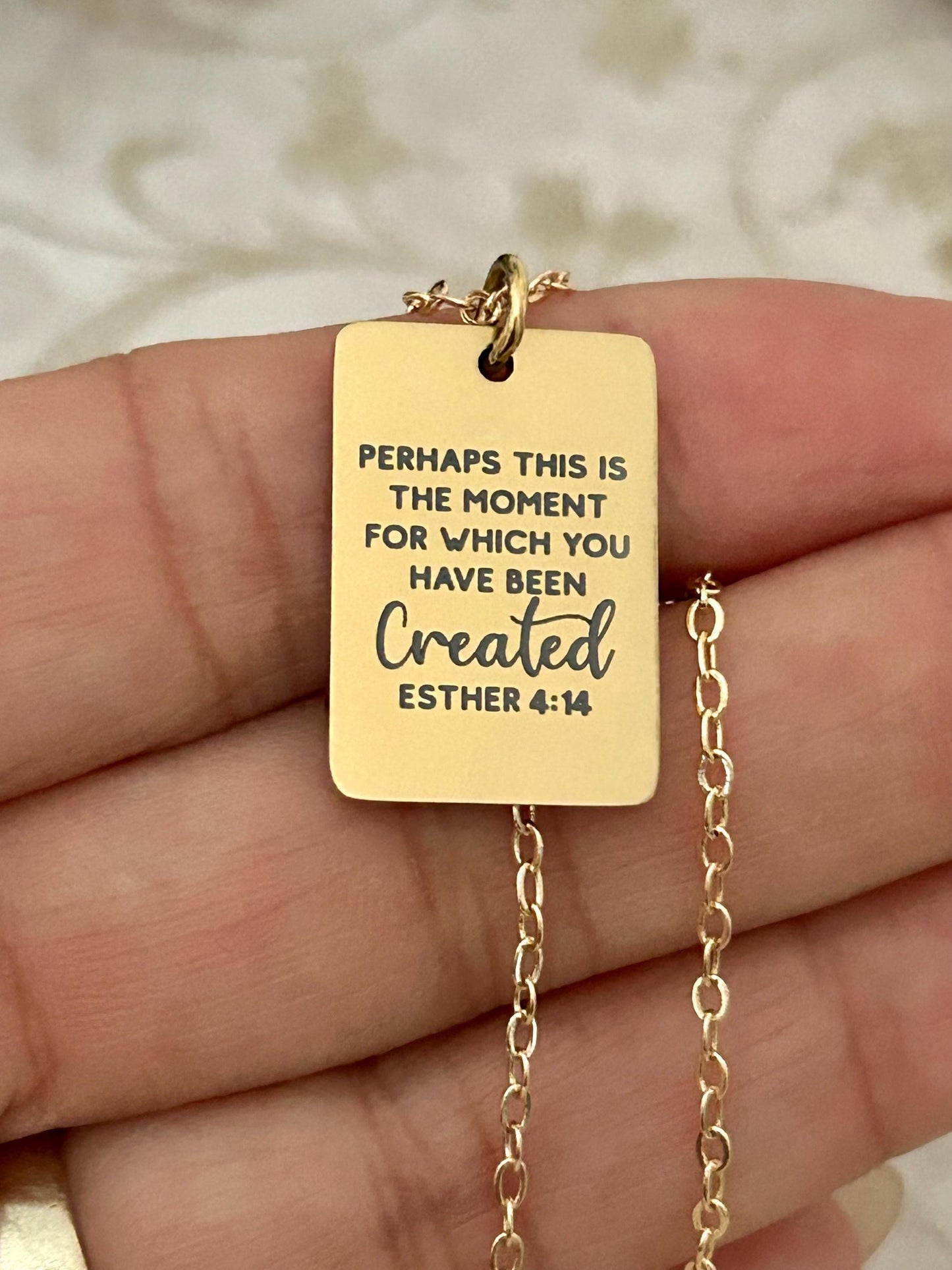 Perhaps this is the moment Esther 4:14 Gold Necklace, Engraved Bible Verse Charm, Christian Gifts, Womens Retreat Conference Gifts