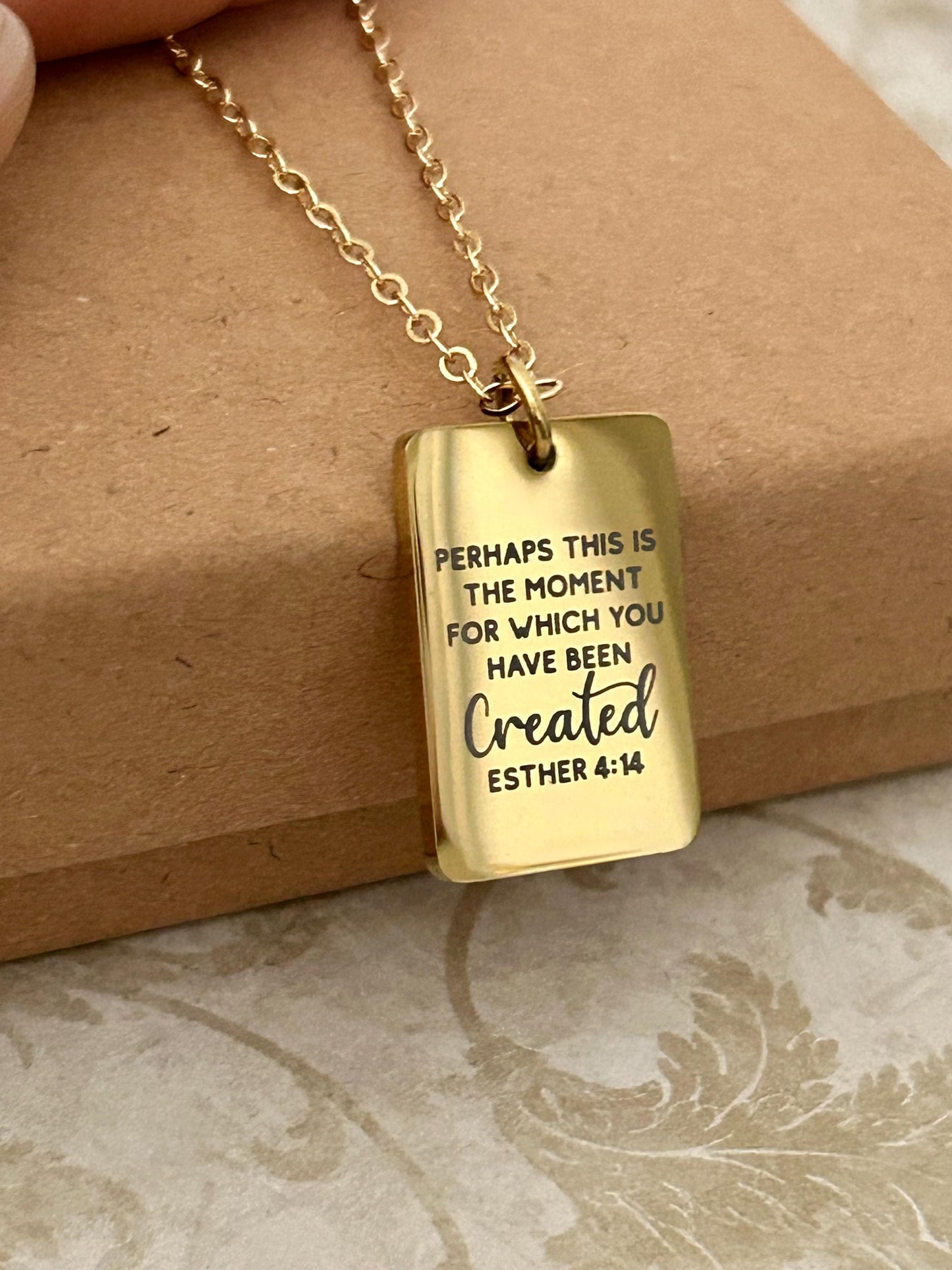 Perhaps this is the moment Esther 4:14 Gold Necklace, Engraved Bible Verse Charm, Christian Gifts, Womens Retreat Conference Gifts