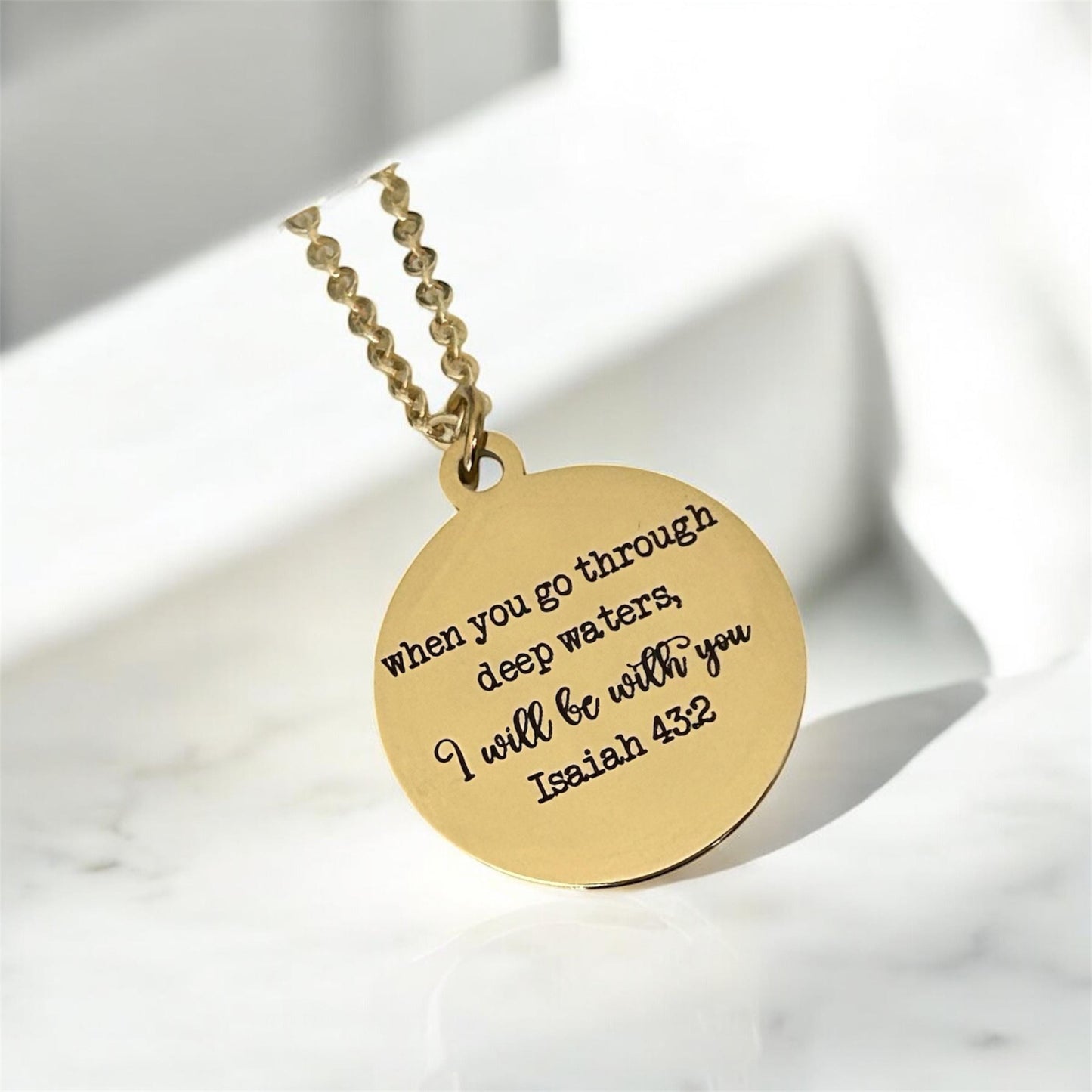 Isaiah 43:2 Bible Verse Necklace When you go through deep waters Christian Gifts Motivational Necklace