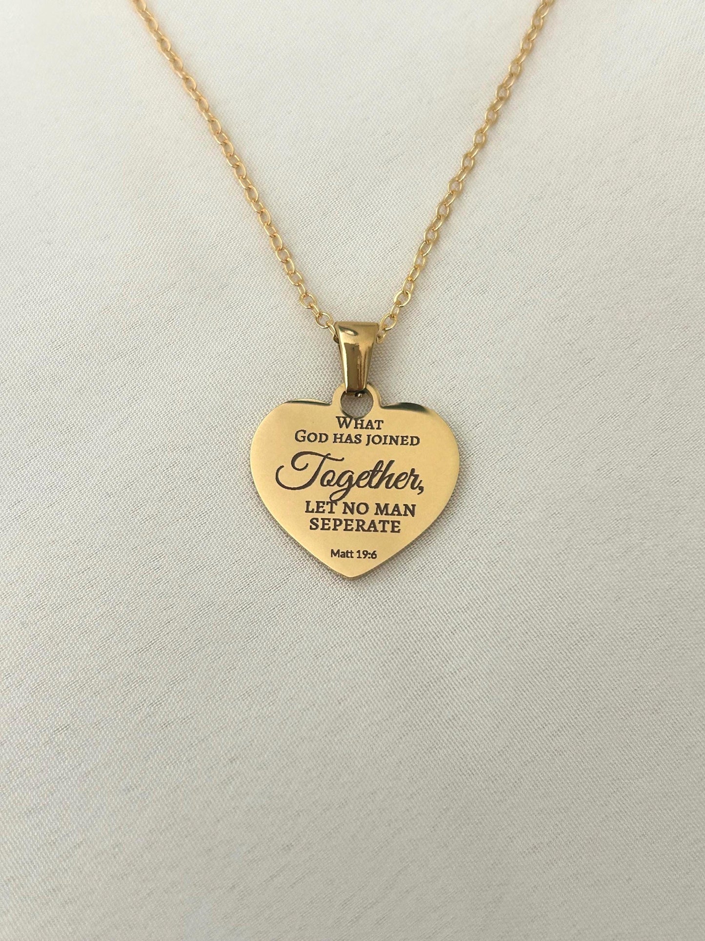 Custom Gold Heart Necklace, What God has joined together Matthew 19:6 Wedding Gift, Christian Minimalist Gifts