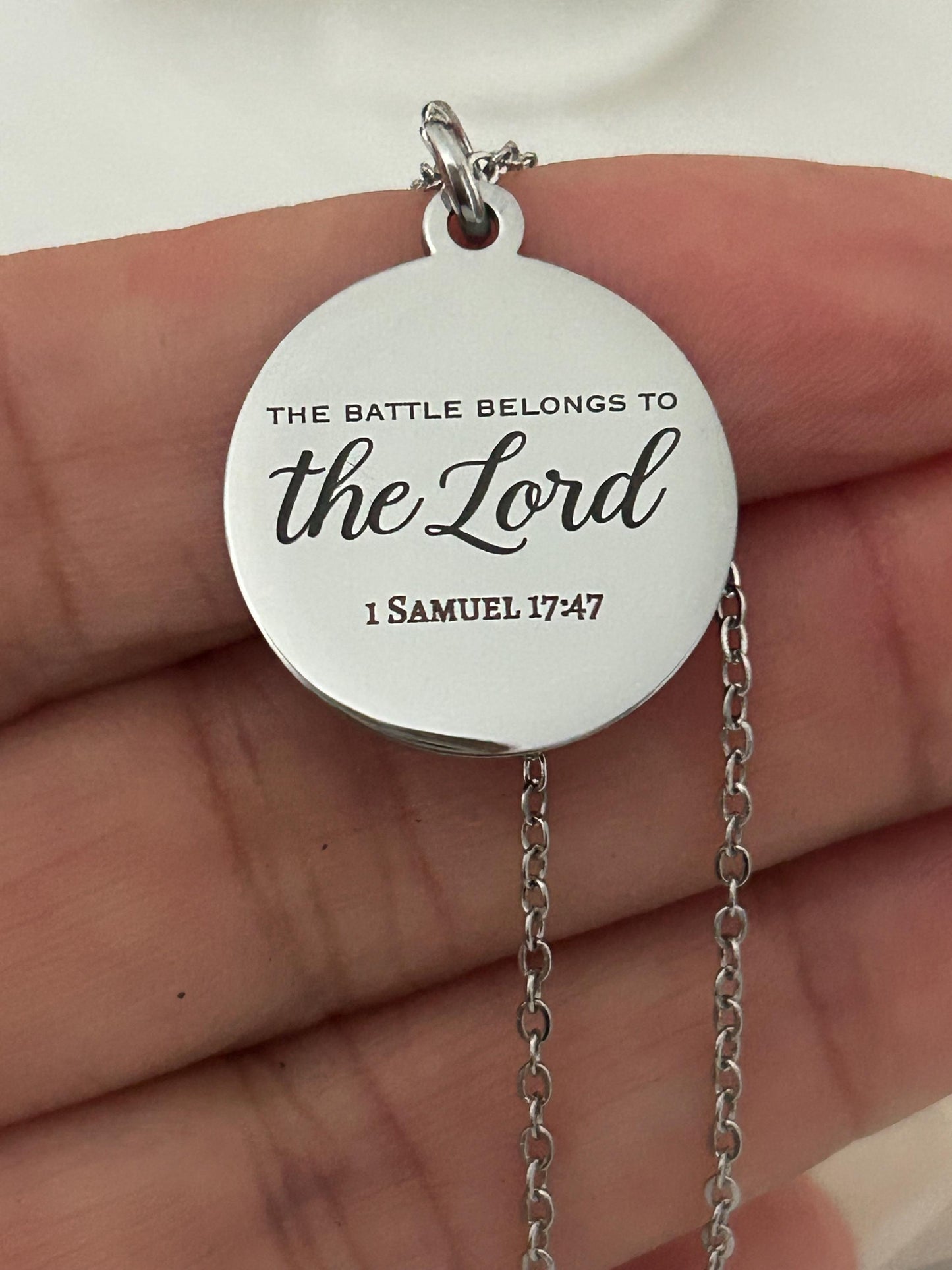 The Battle Belongs to the Lord Necklace, 1 Samuel 17:47 Christian Necklace, Bible Verse Jewelry, Faith Gift for Women, Scripture Pendant