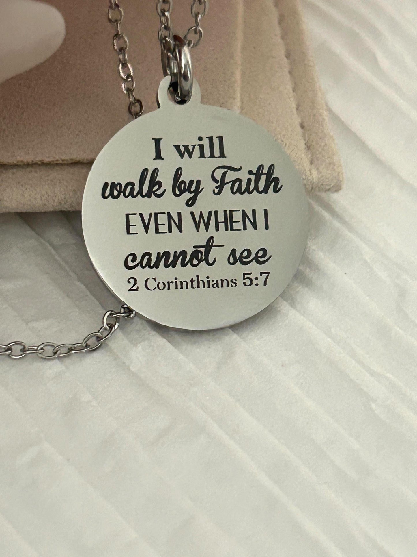 Walk by faith Bible Verse Necklace, 2 Corinthians 5:7, Christian Gifts, Faith Jewelry, Personalized Necklace, Engraved Scripture Necklace