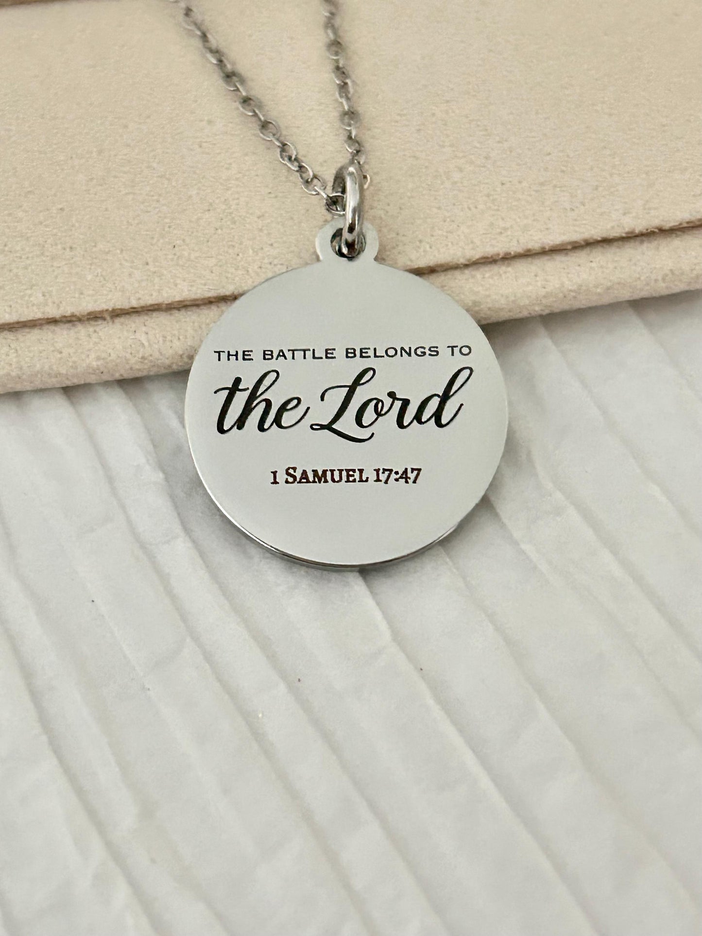 1 Samuel 17:47 Stainless Steel Christian Necklace, Bible Verse Pendant
