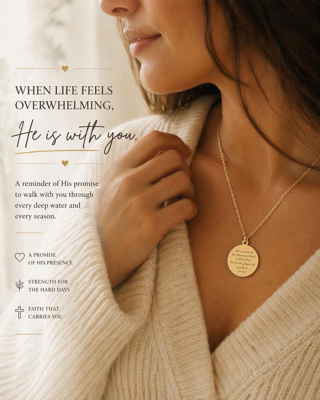When You Go Through Deep Waters Necklace, Isaiah 43:2 Jewelry, Christian Encouragement Gift, Faith Necklace for Women, God Is With You Penda