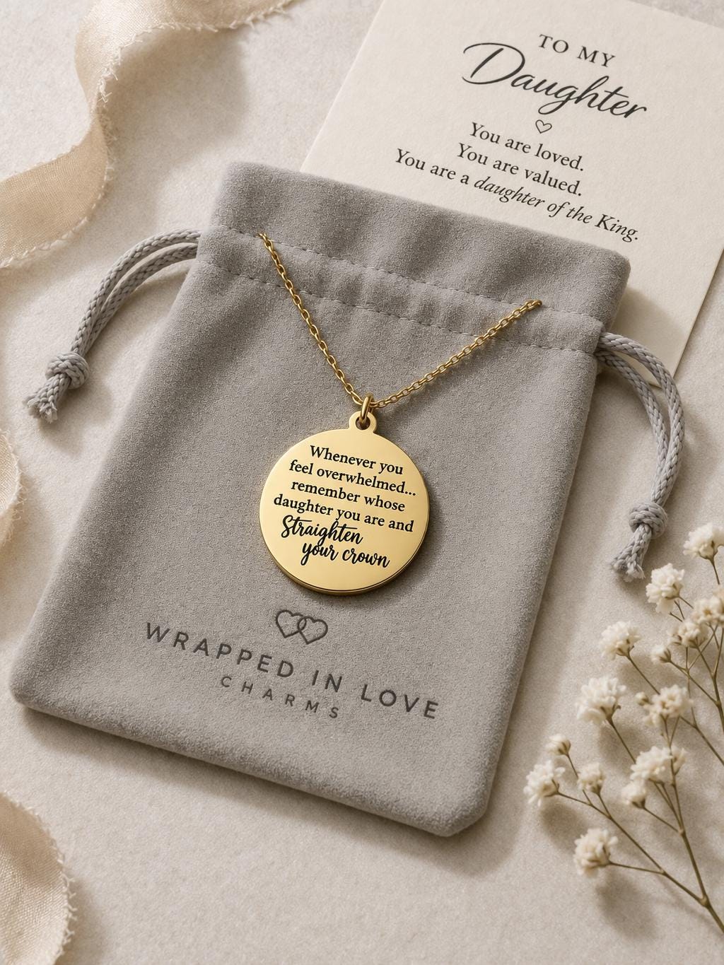 Remember Whose Daughter You Are Necklace, Straighten Your Crown Jewelry, Graduation Gift, Faith Necklace for Women, Christian Gift for Her