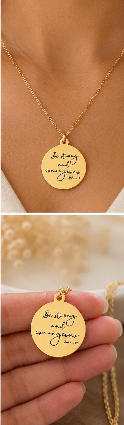 Be Strong and Courageous Necklace | Joshua 1:9 Bible Verse Necklace | Christian Gift | Faith Jewelry | Inspirational Scripture Necklace