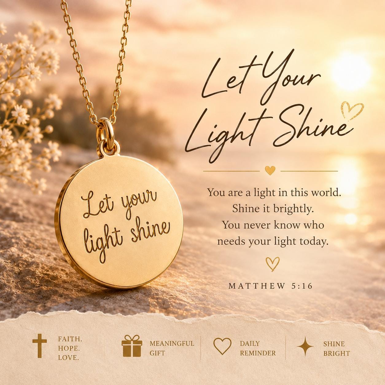 Let Your Light Shine Necklace, Matthew 5:16 Necklace, Christian Gift for Women, Faith Jewelry, Bible Verse Necklace, Gift for Daughter