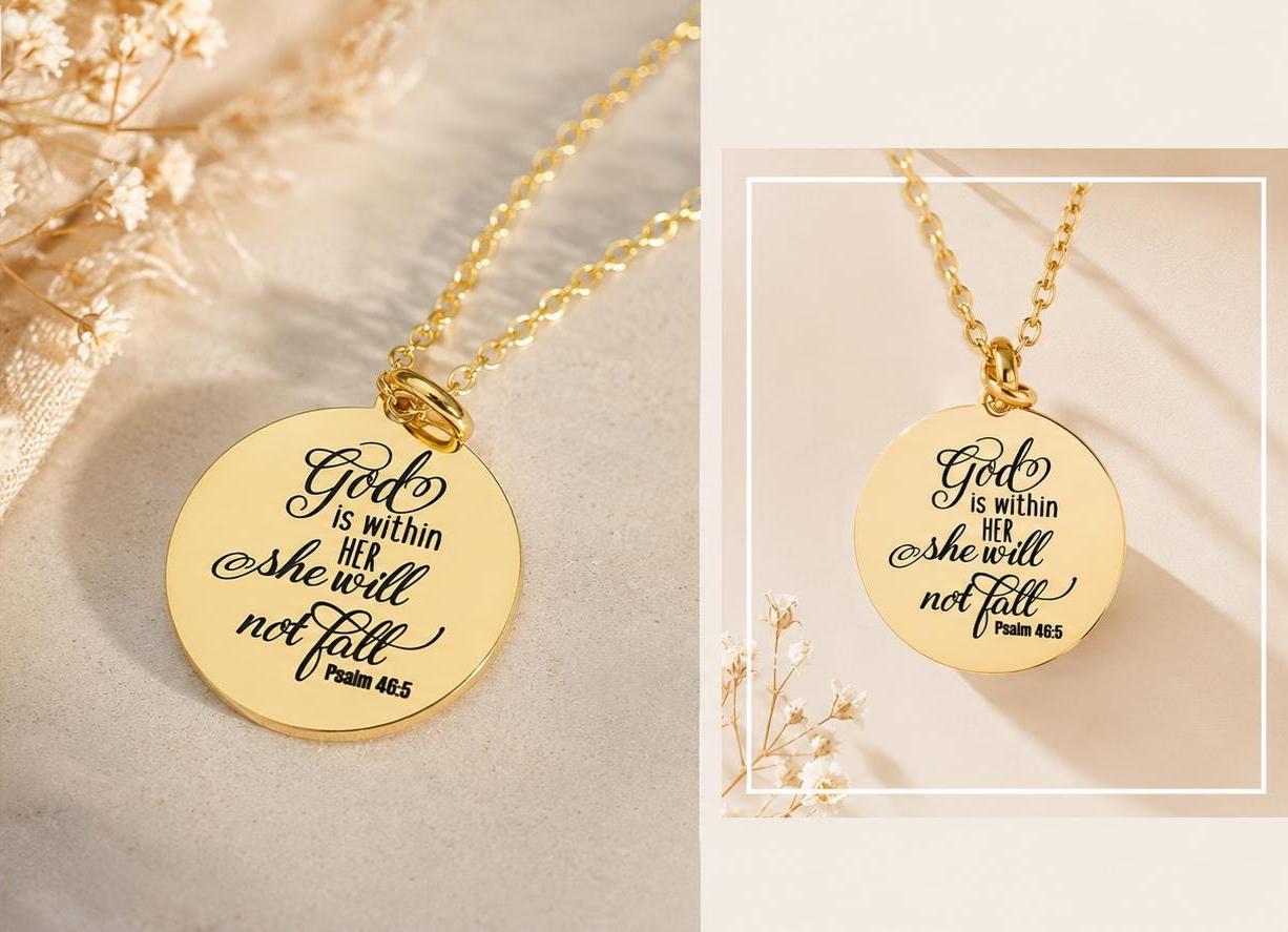Personalized Bible Verse Necklace Custom Scripture Jewelry Christian Gift for Her Faith Necklace Encouragement Gift Baptism Gift Gold Charm