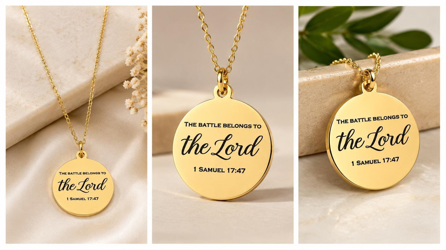 The Battle Belongs To The Lord Bible Verse Necklace, 1 Samuel 17:47, Christian Gifts, Personalized Necklace
