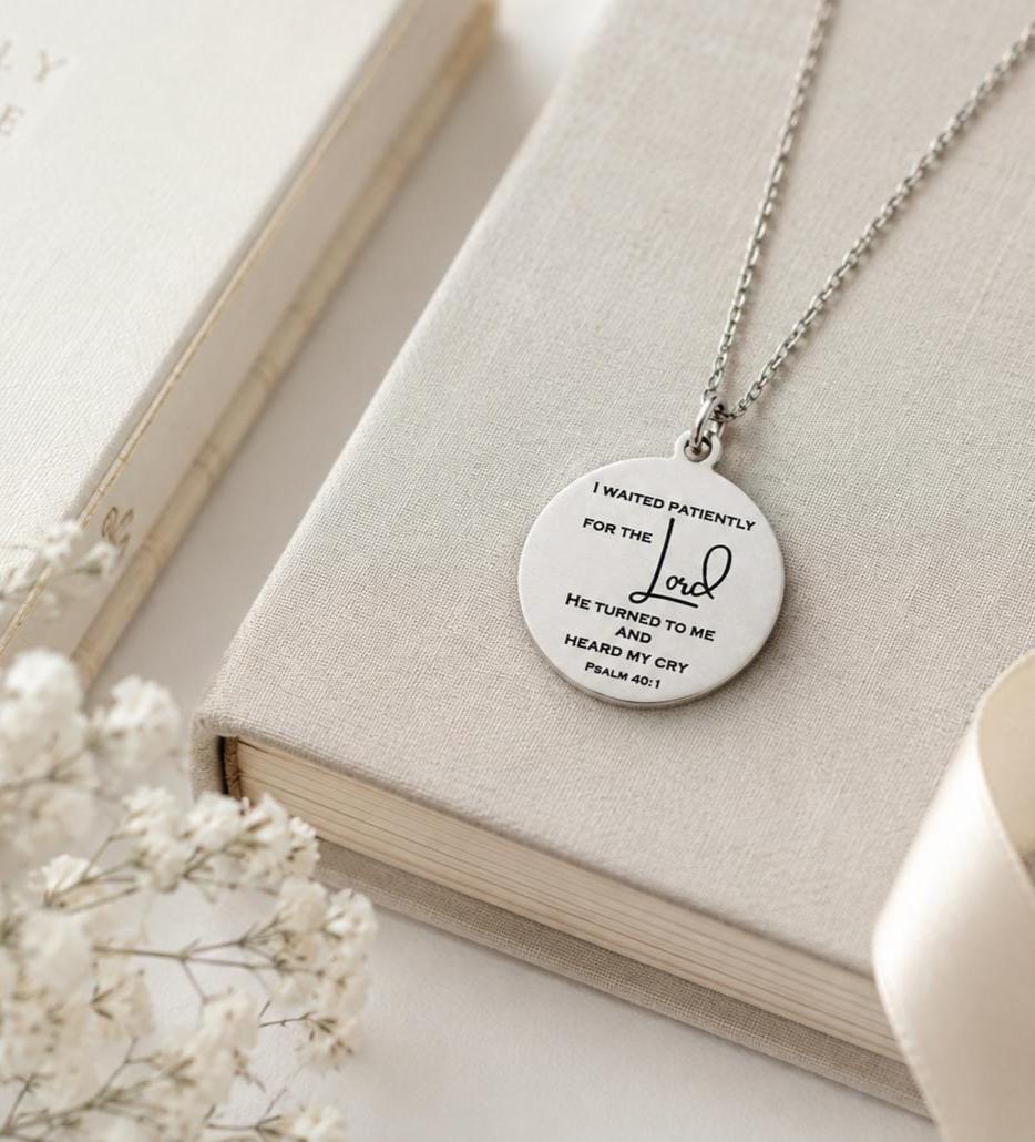 Psalm 40:1 Necklace, I Waited Patiently for the Lord Necklace, Christian Faith Jewelry, Bible Verse Gift, Encouragement Necklace for Women