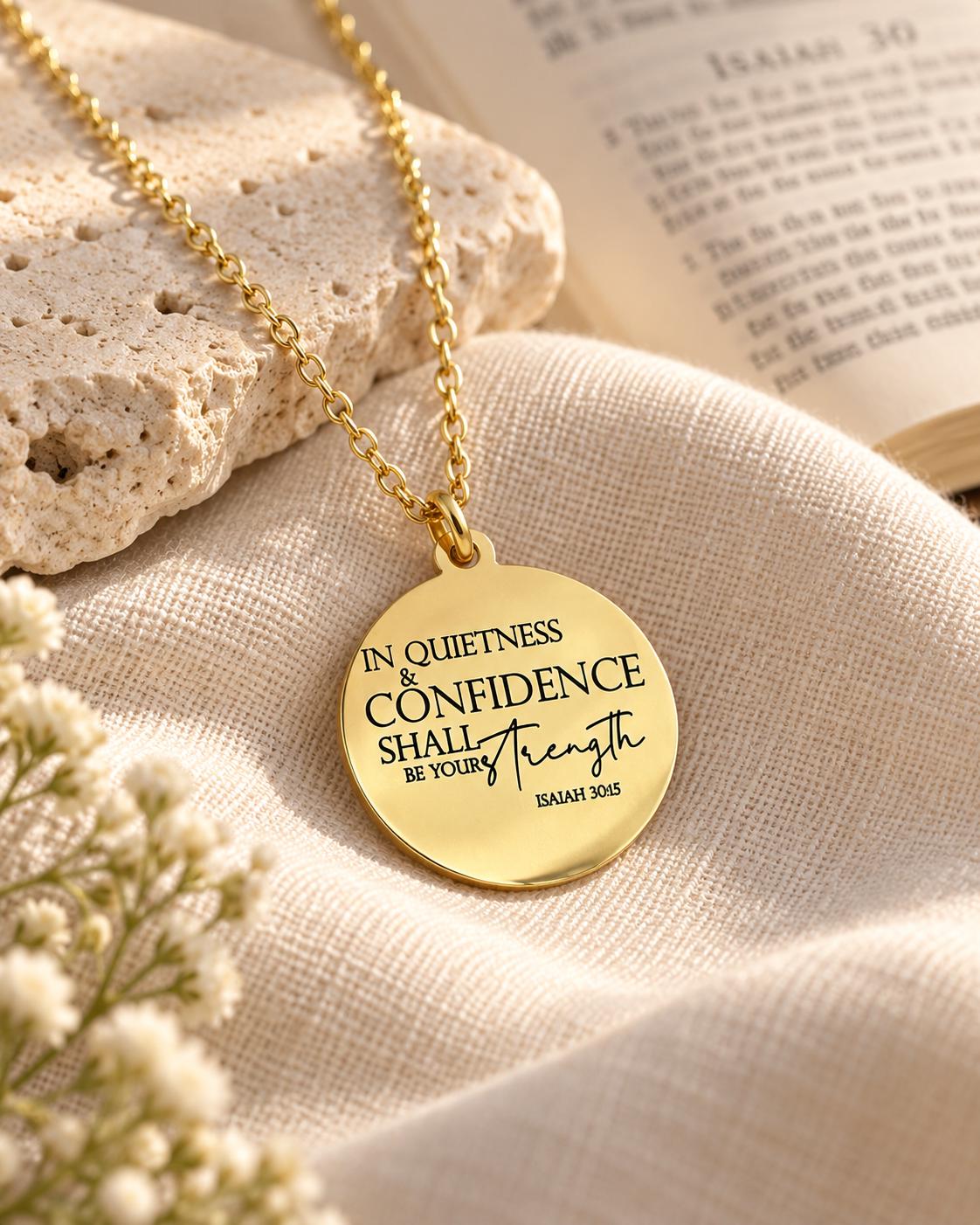 In quietness and confidence is your strength Isaiah 30:15 Bible Verse Necklace Confidence Necklace Christian Gifts Strength Necklace