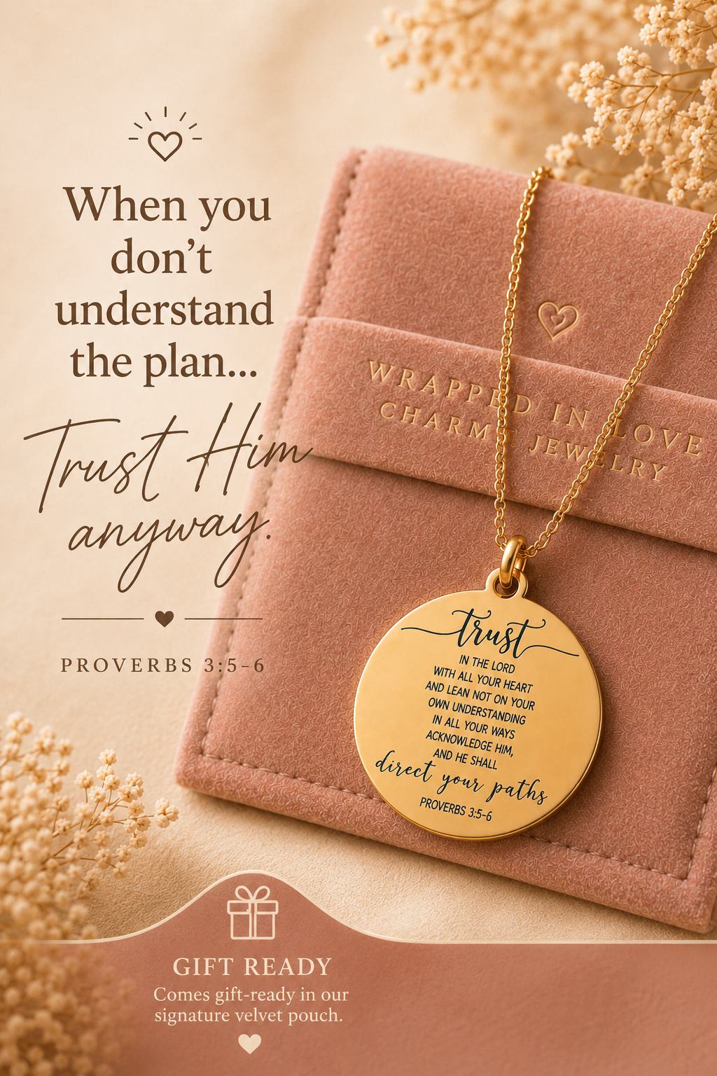 Proverbs 3:5 Necklace Trust in The Lord with all your heart Christian Gifts Scripture Jewelry Mothers Day Necklace Baptism Gifts