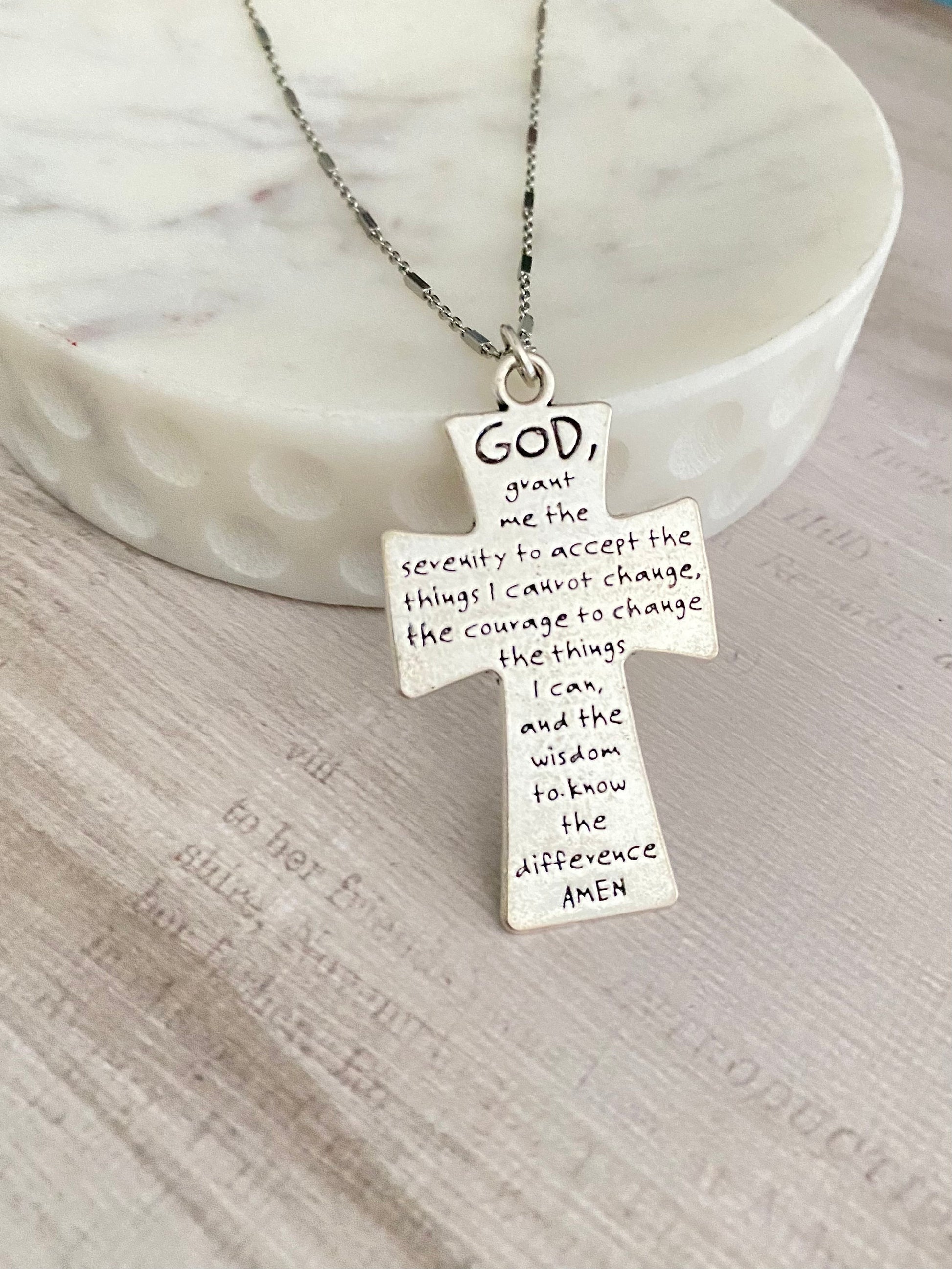 Faith Cross Prayer Silver Necklace, Christian Jewelry, Engraved Necklace, Religious Gifts, Christian Gifts, Easter, Baptism