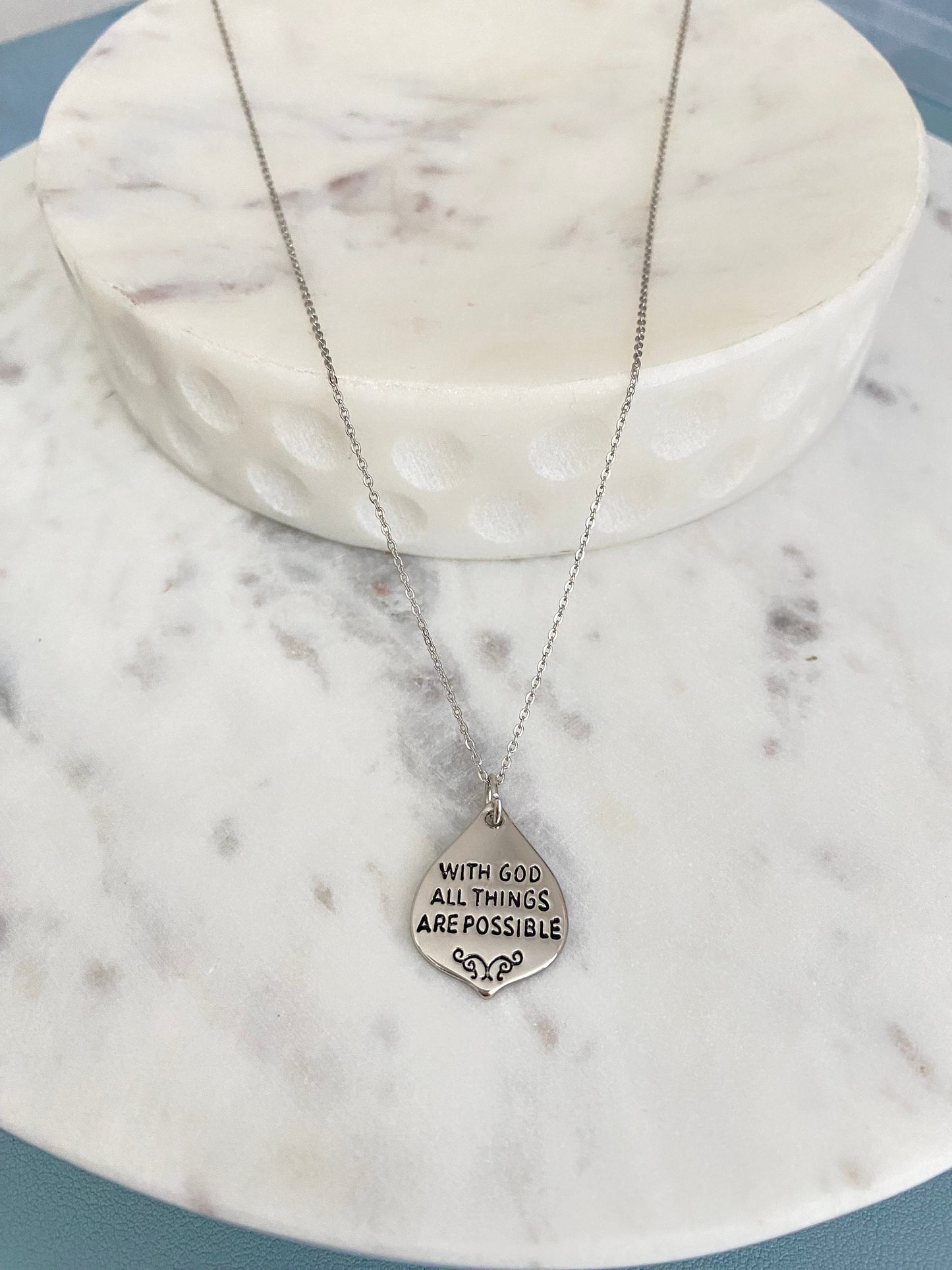 With God all Things are Possible Bible Verse Necklace, Christian Gifts, Scripture Jewelry, Faith Charms, Motivational Gifts, Mathew 19:26