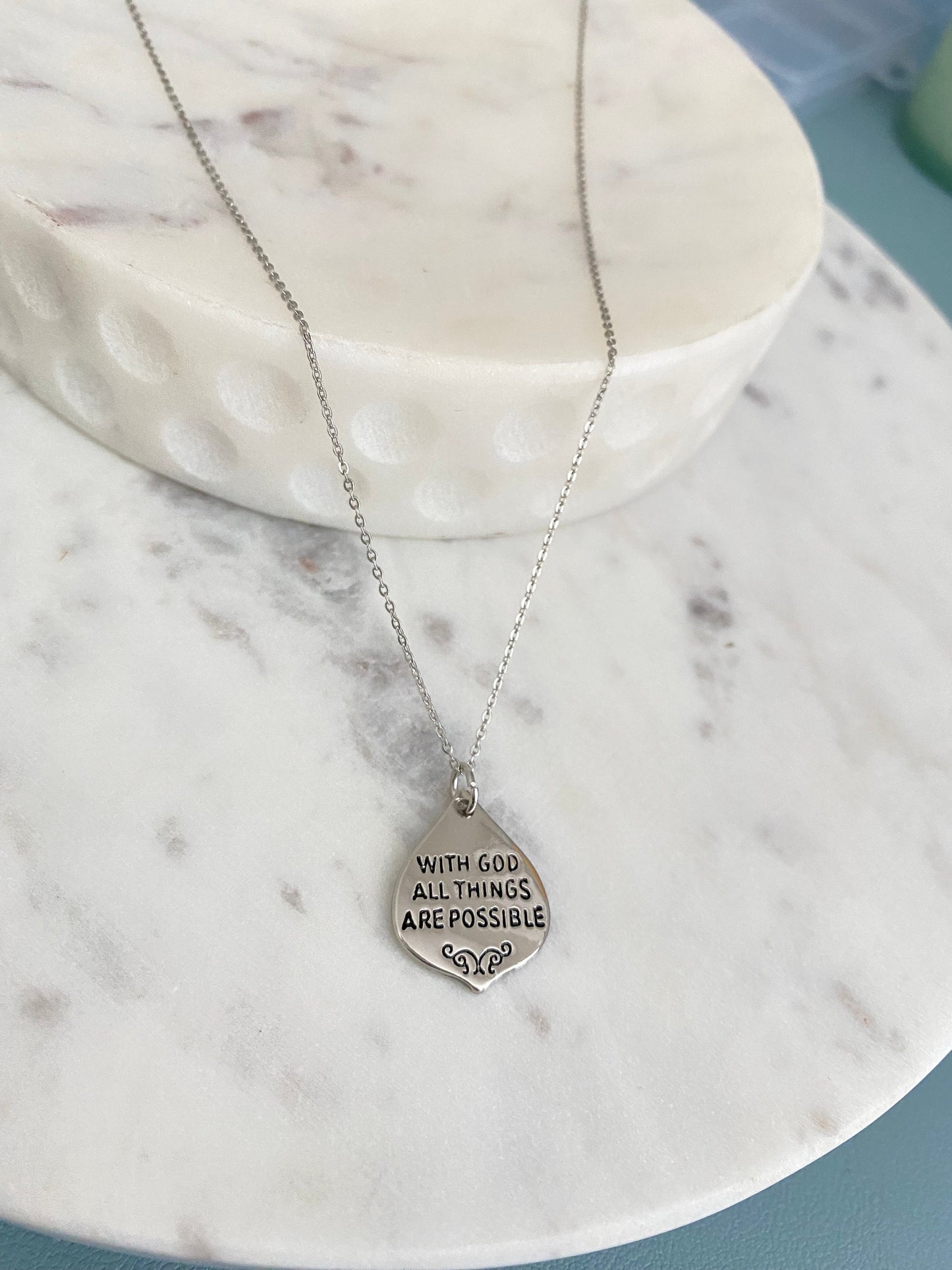 With God all Things are Possible Bible Verse Necklace, Christian Gifts, Scripture Jewelry, Faith Charms, Motivational Gifts, Mathew 19:26