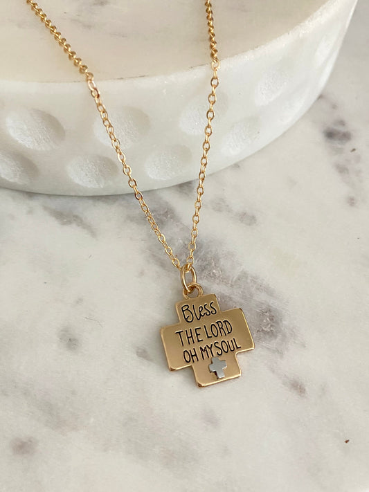 Bless the Lord oh My Soul 16K Gold plated Necklace, Psalm 103, Bible Verse Charms, Scripture Jewelry, Christian Gifts, Baptism