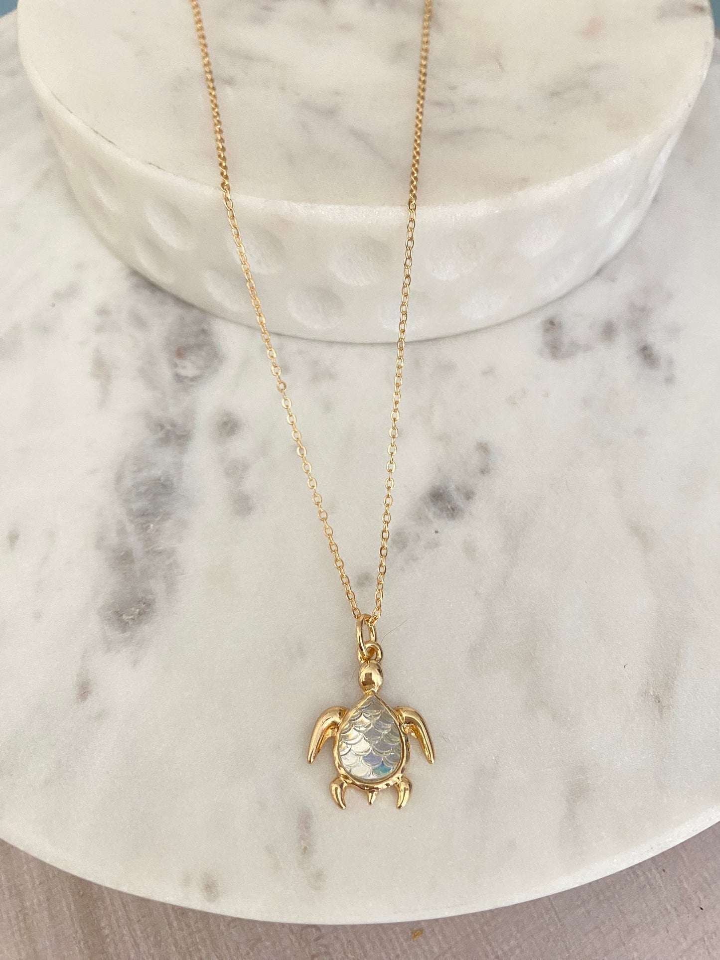 Dainty Gold Sea Turtle Necklace, Iridescent Pendant, Beach Gifts, Turtle Jewelry, Sea Ocean Charms, Turtle Lovers Gift