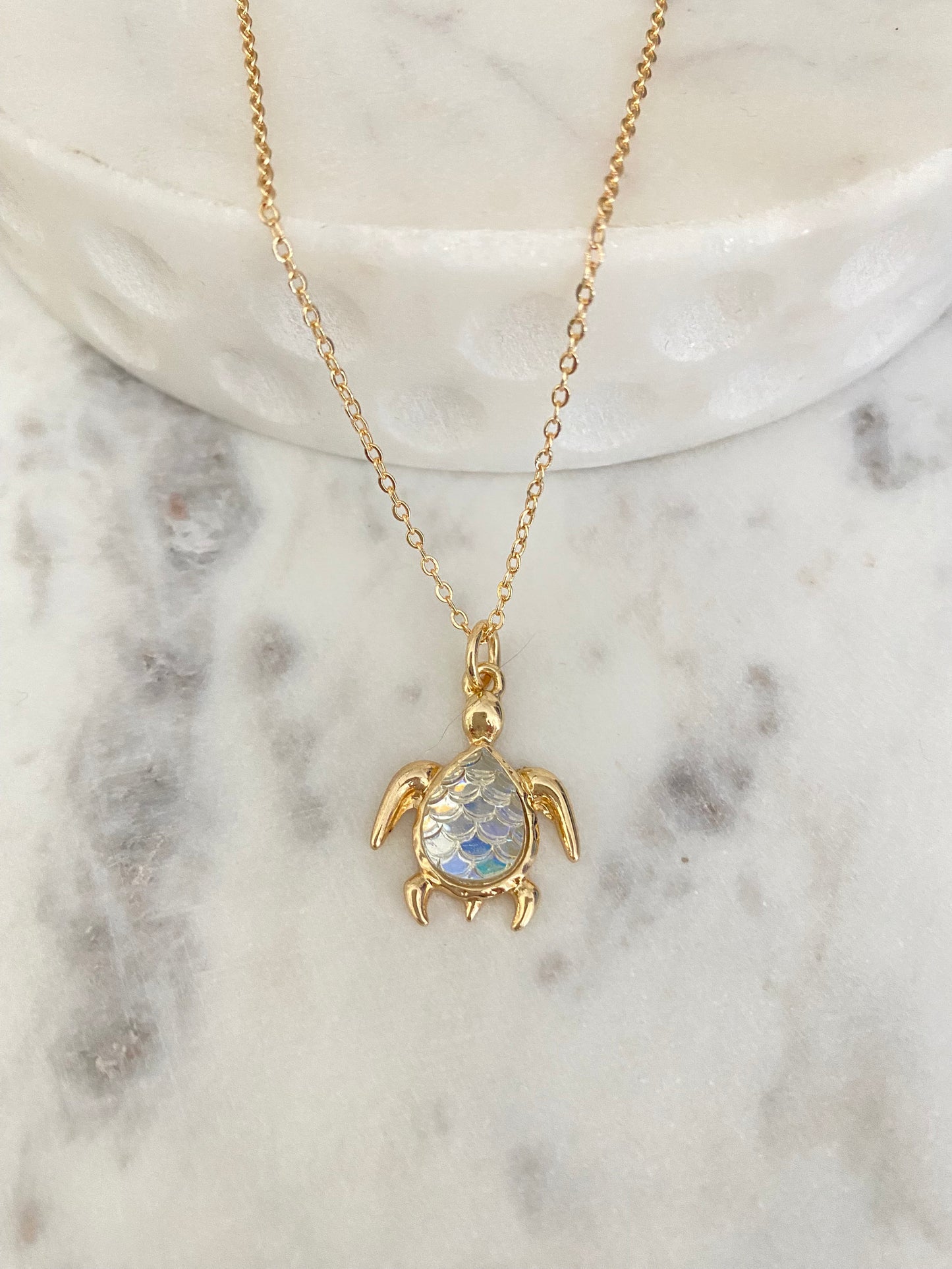 Dainty Gold Sea Turtle Necklace, Iridescent Pendant, Beach Gifts, Turtle Jewelry, Sea Ocean Charms, Turtle Lovers Gift