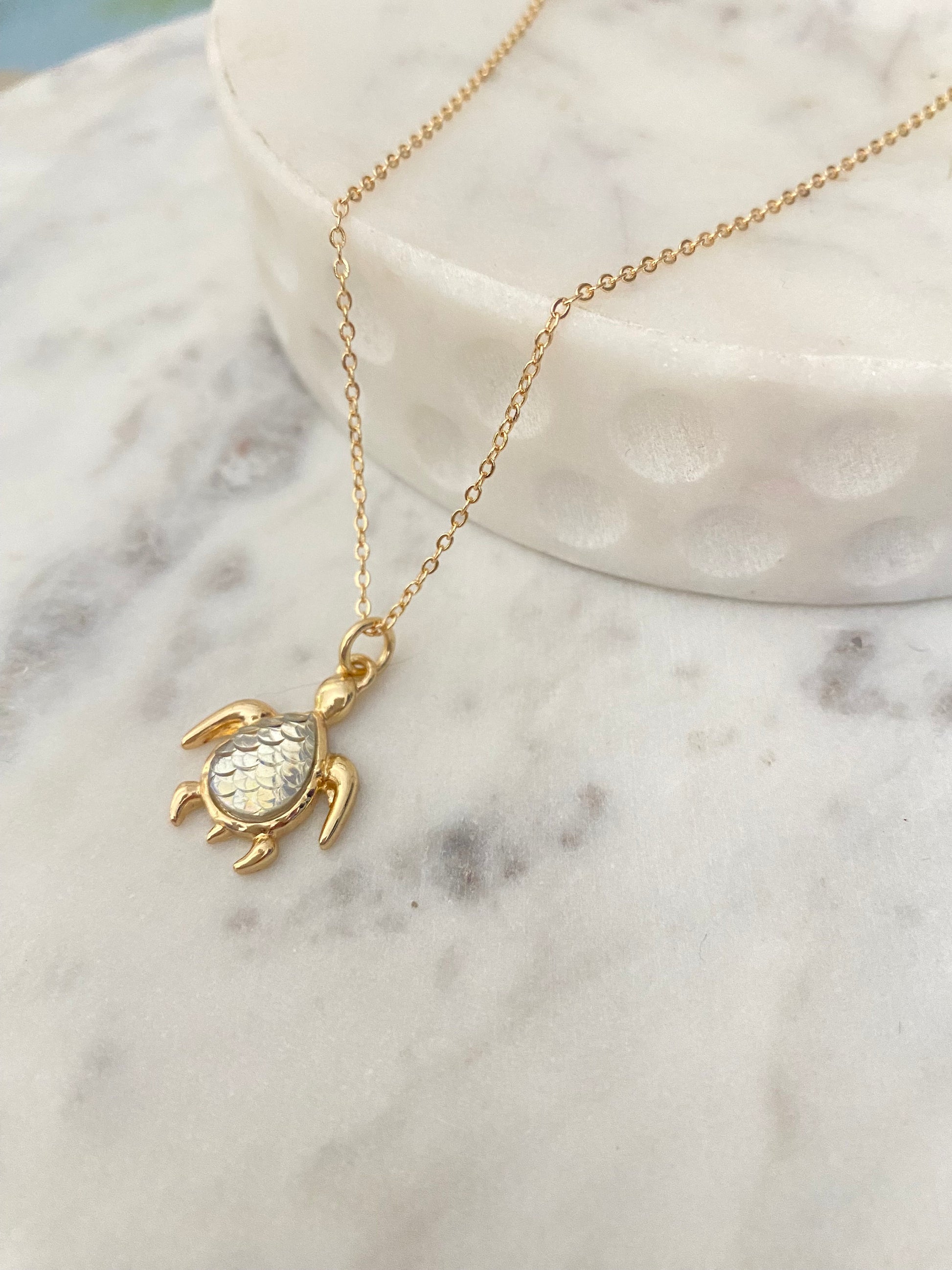 Dainty Gold Sea Turtle Necklace, Iridescent Pendant, Beach Gifts, Turtle Jewelry, Sea Ocean Charms, Turtle Lovers Gift