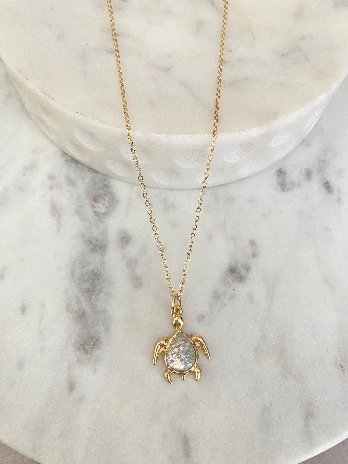 Dainty Gold Sea Turtle Necklace, Iridescent Pendant, Beach Gifts, Turtle Jewelry, Sea Ocean Charms, Turtle Lovers Gift