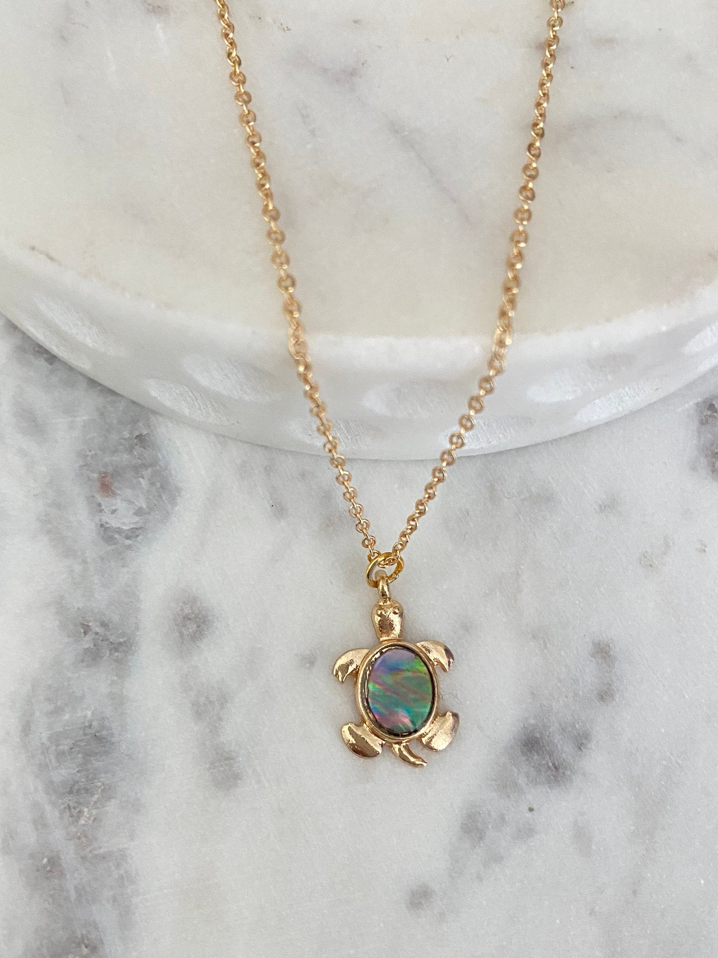 Dainty Abalone Sea Turtle Necklace, 16K Gold Plated, Beach Gift, Turtle Jewelry, Sea Charms, Minimalist Gold Necklace, turtle lovers gift