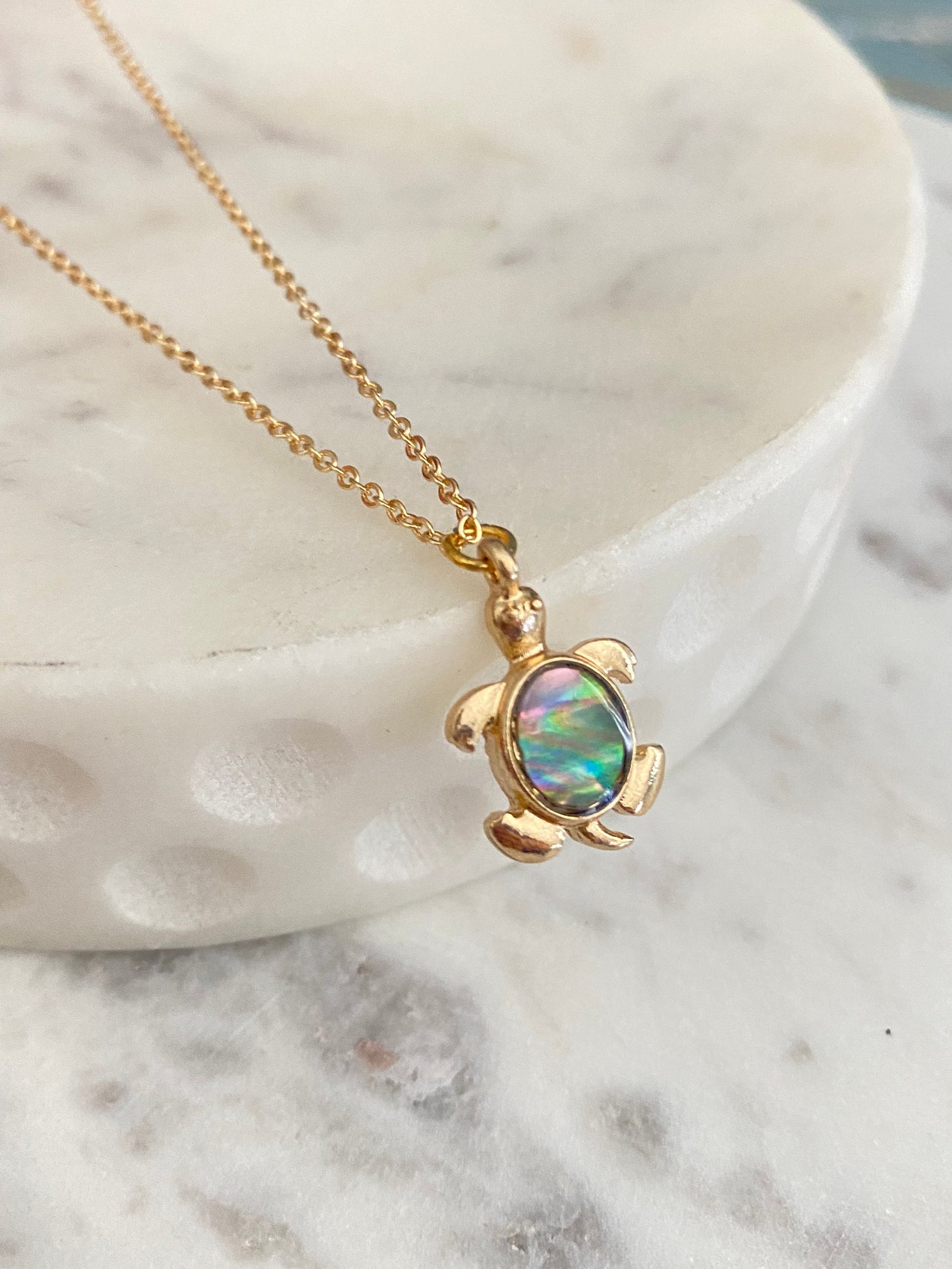 Dainty Abalone Sea Turtle Necklace, 16K Gold Plated, Beach Gift, Turtle Jewelry, Sea Charms, Minimalist Gold Necklace, turtle lovers gift