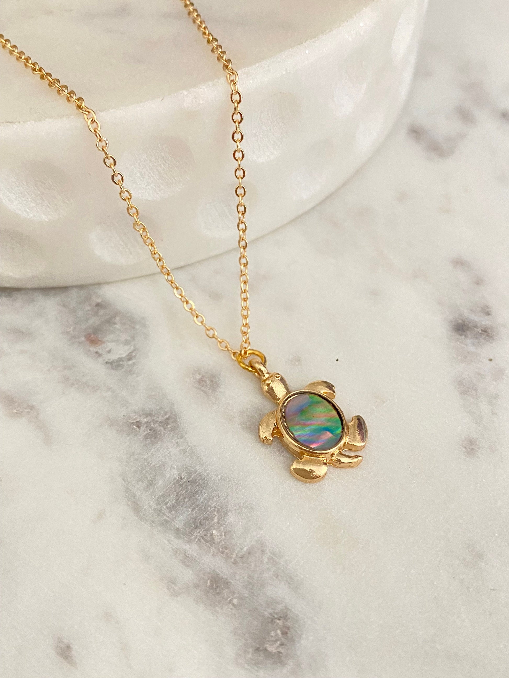 Dainty Abalone Sea Turtle Necklace, 16K Gold Plated, Beach Gift, Turtle Jewelry, Sea Charms, Minimalist Gold Necklace, turtle lovers gift