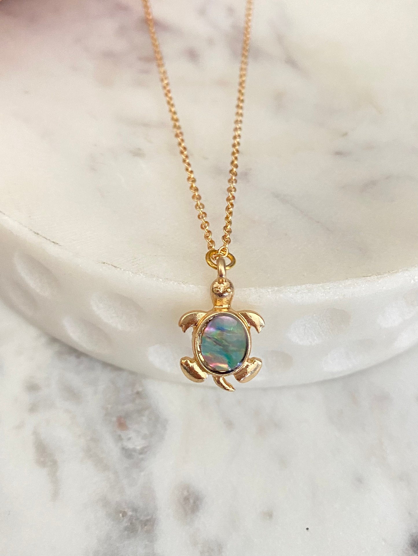 Dainty Abalone Sea Turtle Necklace, 16K Gold Plated, Beach Gift, Turtle Jewelry, Sea Charms, Minimalist Gold Necklace, turtle lovers gift