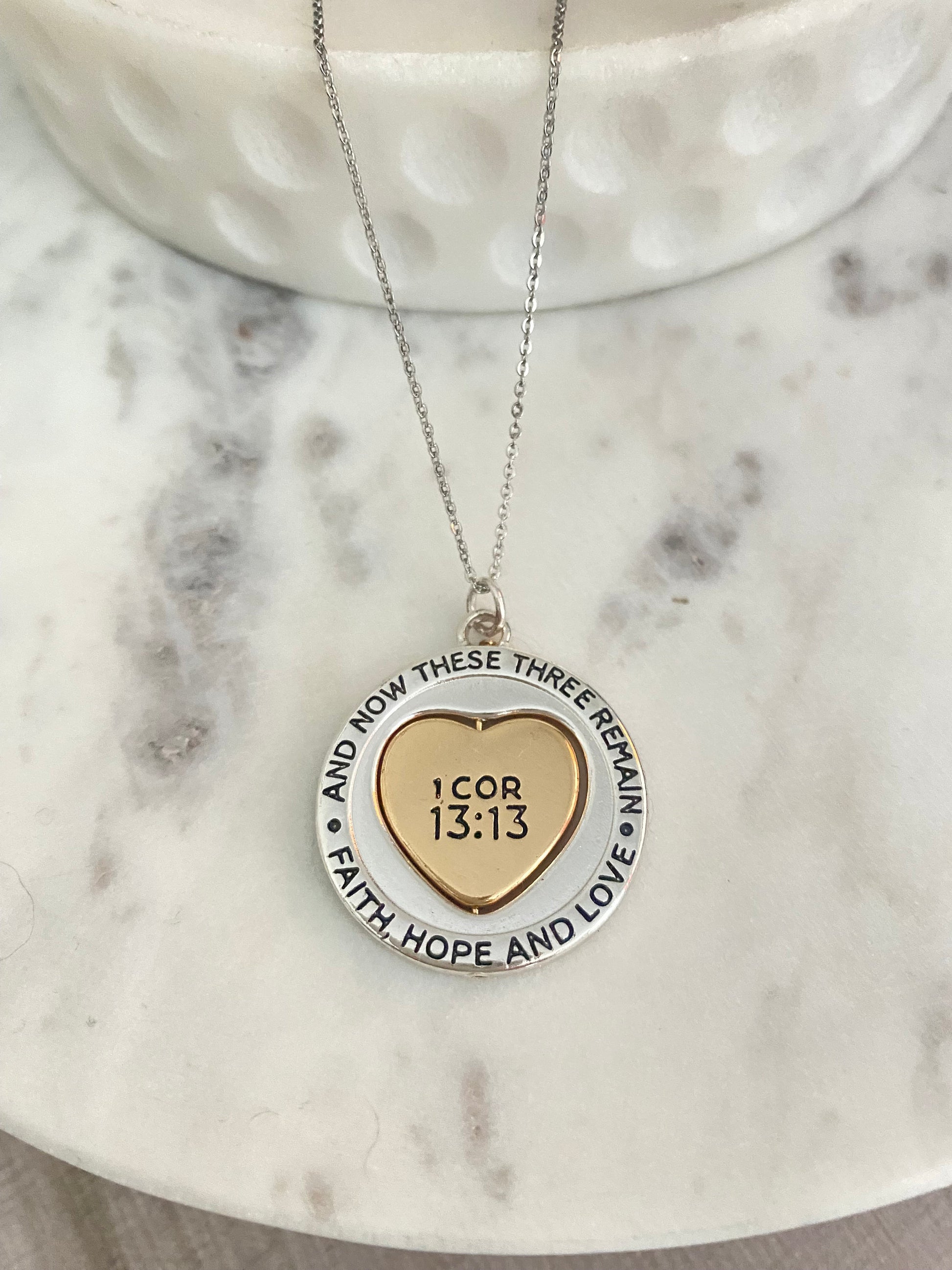 But the greatest of these is Love Bible Verse Spinner Necklace, Christian Gifts Jewelry, Motivational Scripture Charms, Faith Hope and Love