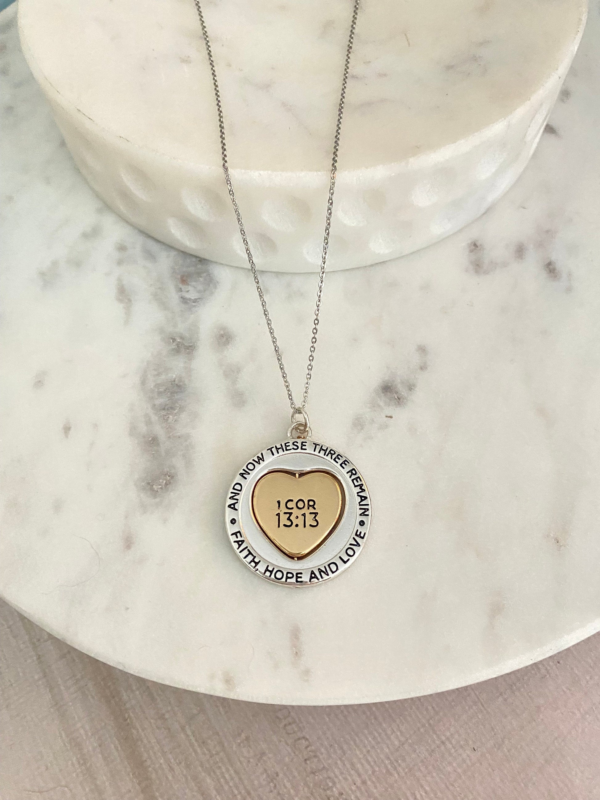 Faith Hope and love Bible Verse Spinner Necklace, 1 Corinthians 13:13, Christian Gifts, Scripture jewelry, Love Necklace, gift for Her