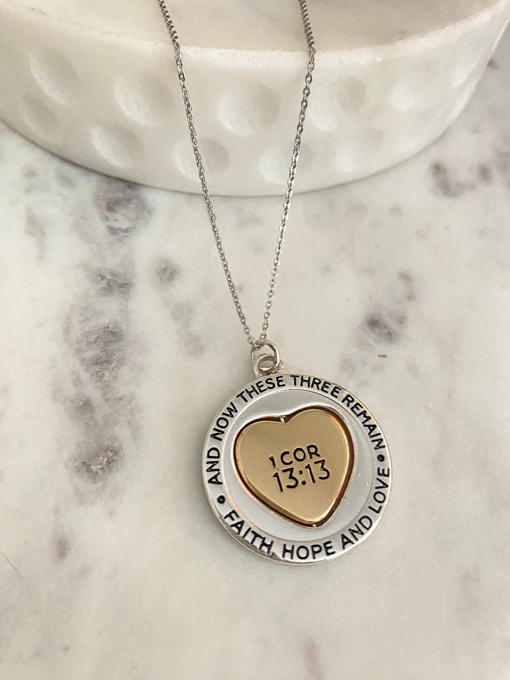 Faith Hope and love Bible Verse Spinner Necklace, 1 Corinthians 13:13, Christian Gifts, Scripture jewelry, Love Necklace, gift for Her