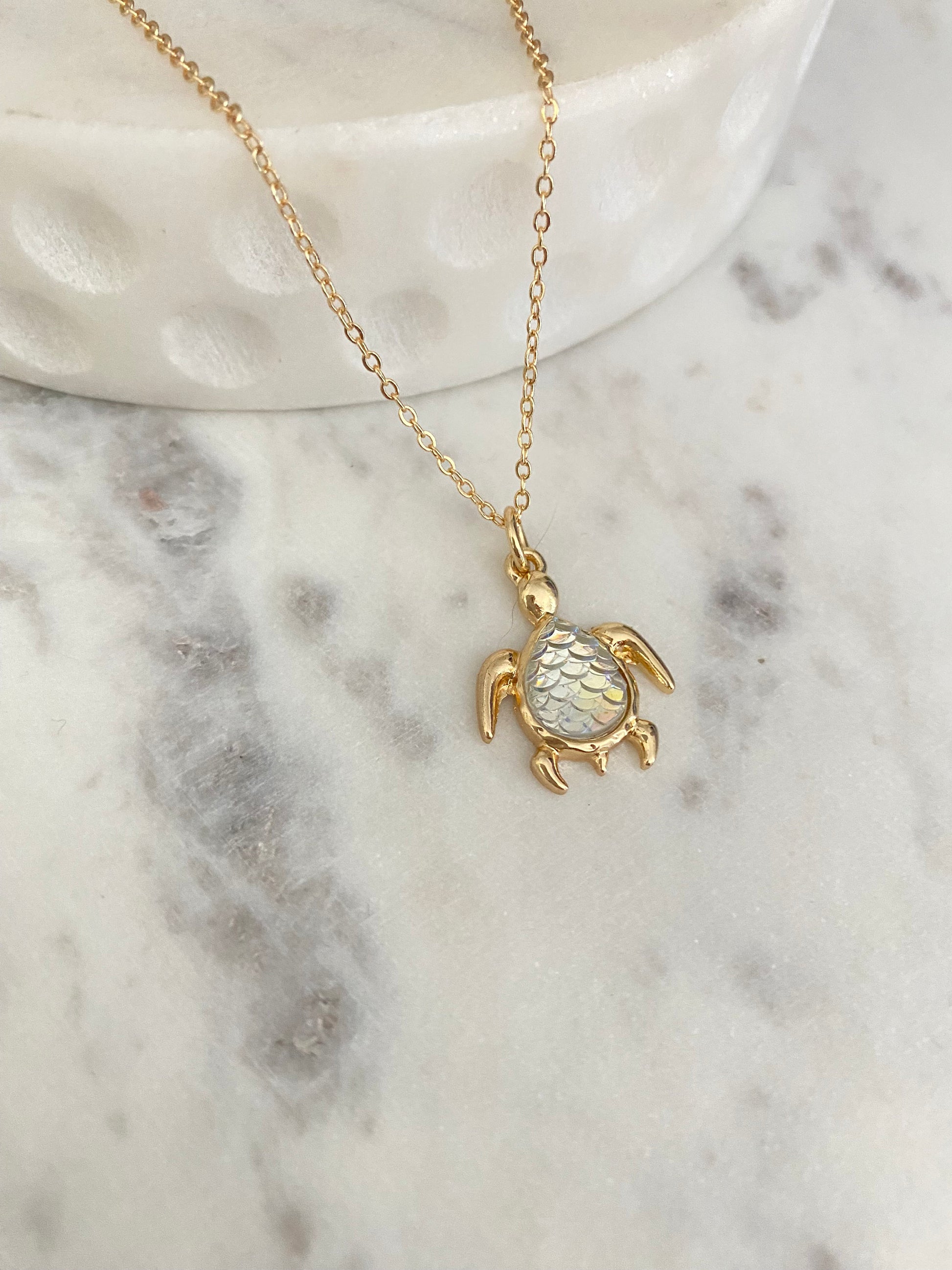 Dainty Gold Sea Turtle Necklace, Iridescent Pendant, Beach Gifts, Turtle Jewelry, Sea Ocean Charms, Turtle Lovers Gift